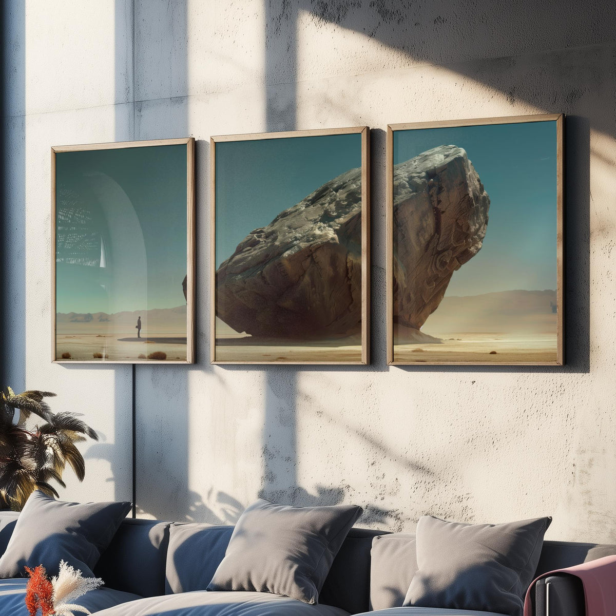 Giant Rock Set of Three Art Prints - 3 Sci Fi Desert Posters - Surreal Teal Landscape Painting Wall Art Gift Monolith V2