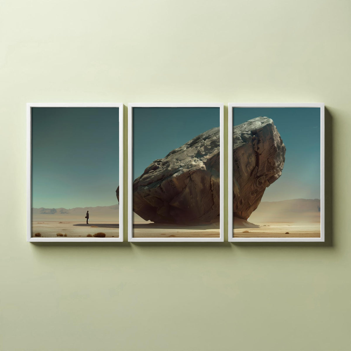 Giant Rock Set of Three Art Prints - 3 Sci Fi Desert Posters - Surreal Teal Landscape Painting Wall Art Gift Monolith V2