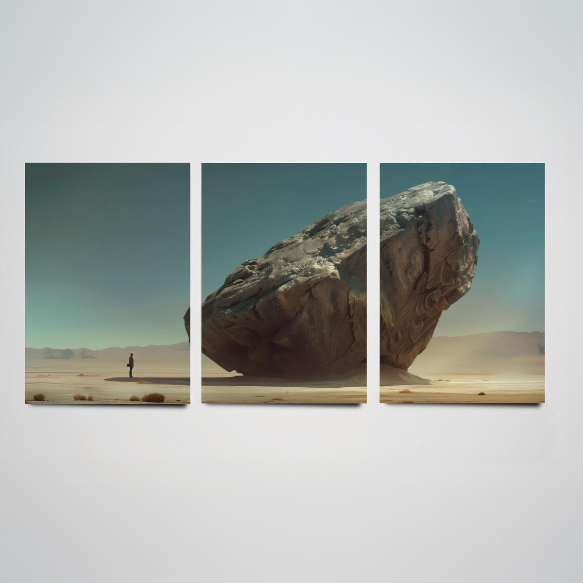 Giant Rock Set of Three Art Prints - 3 Sci Fi Desert Posters - Surreal Teal Landscape Painting Wall Art Gift Monolith V2