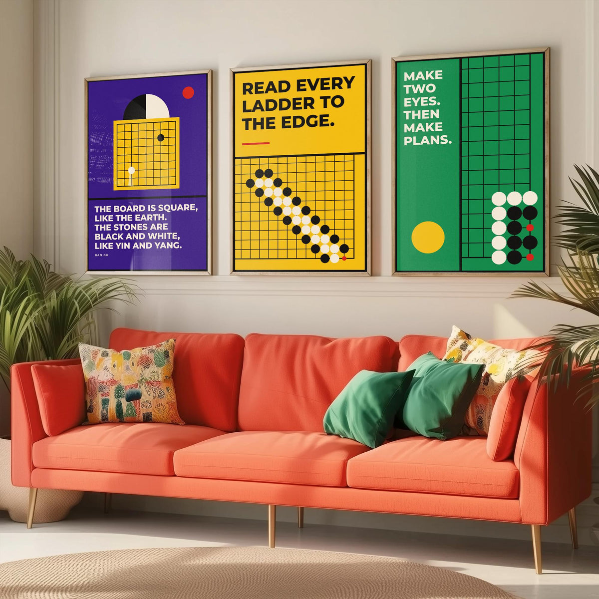 Go Board Game Quotes Set of Three Art Prints - 3 Bauhaus Baduk Weiqi Posters - Minimalist Game Room Wall Art Illustration V1