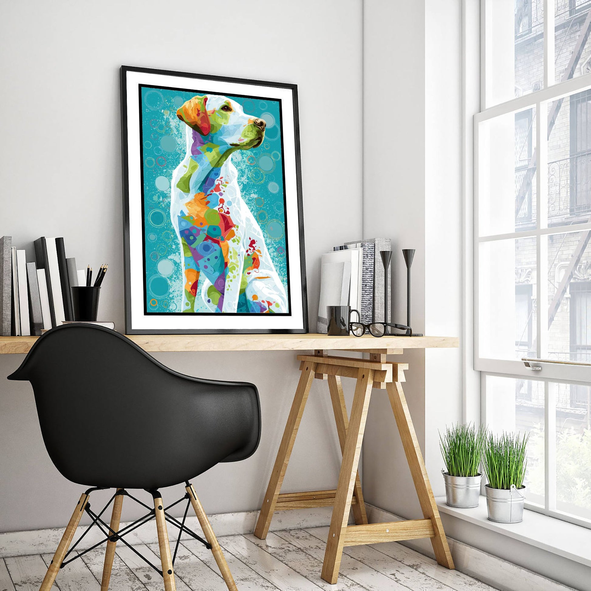 Golden Labrador Art Print - Colourful Dog Poster - Vibrant Mosaic Illustration - Dog Lover Wall Art 1/3