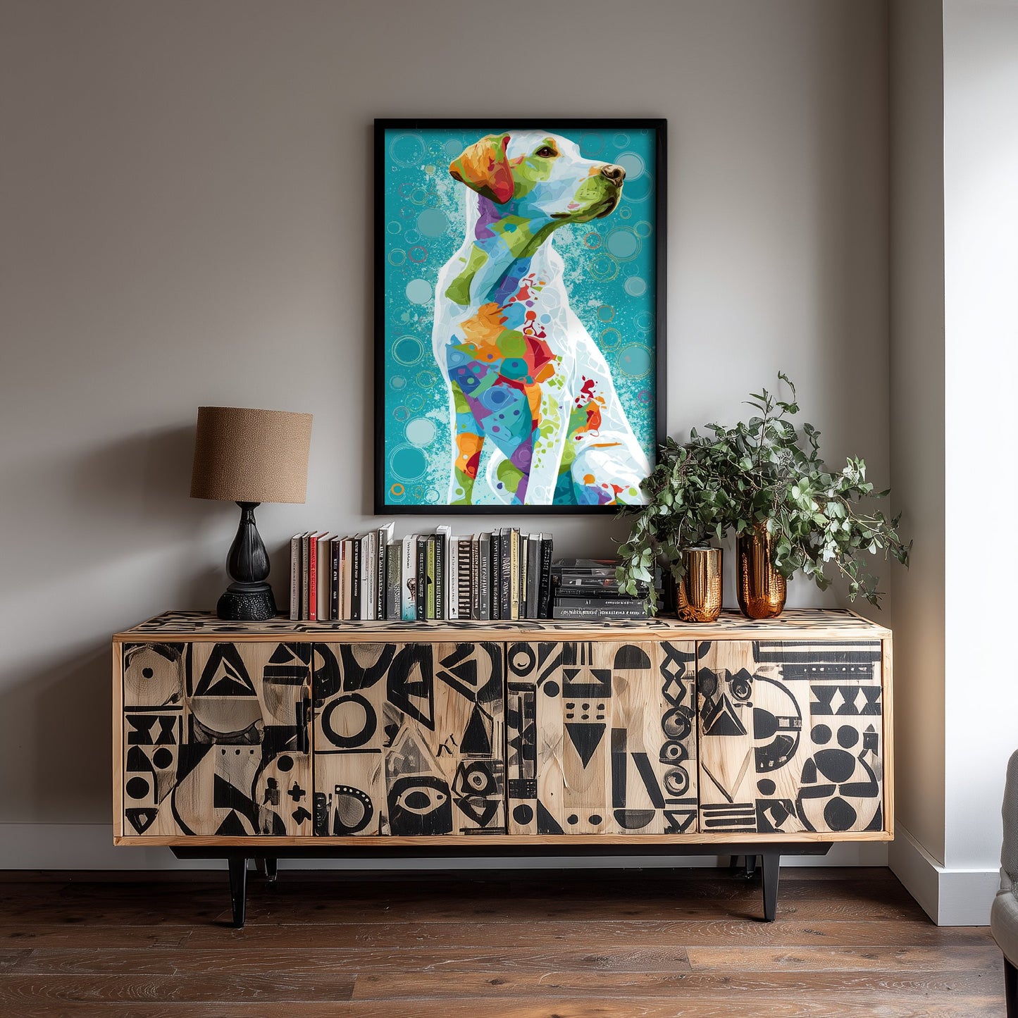 Golden Labrador Art Print - Colourful Dog Poster - Vibrant Mosaic Illustration - Dog Lover Wall Art 1/3