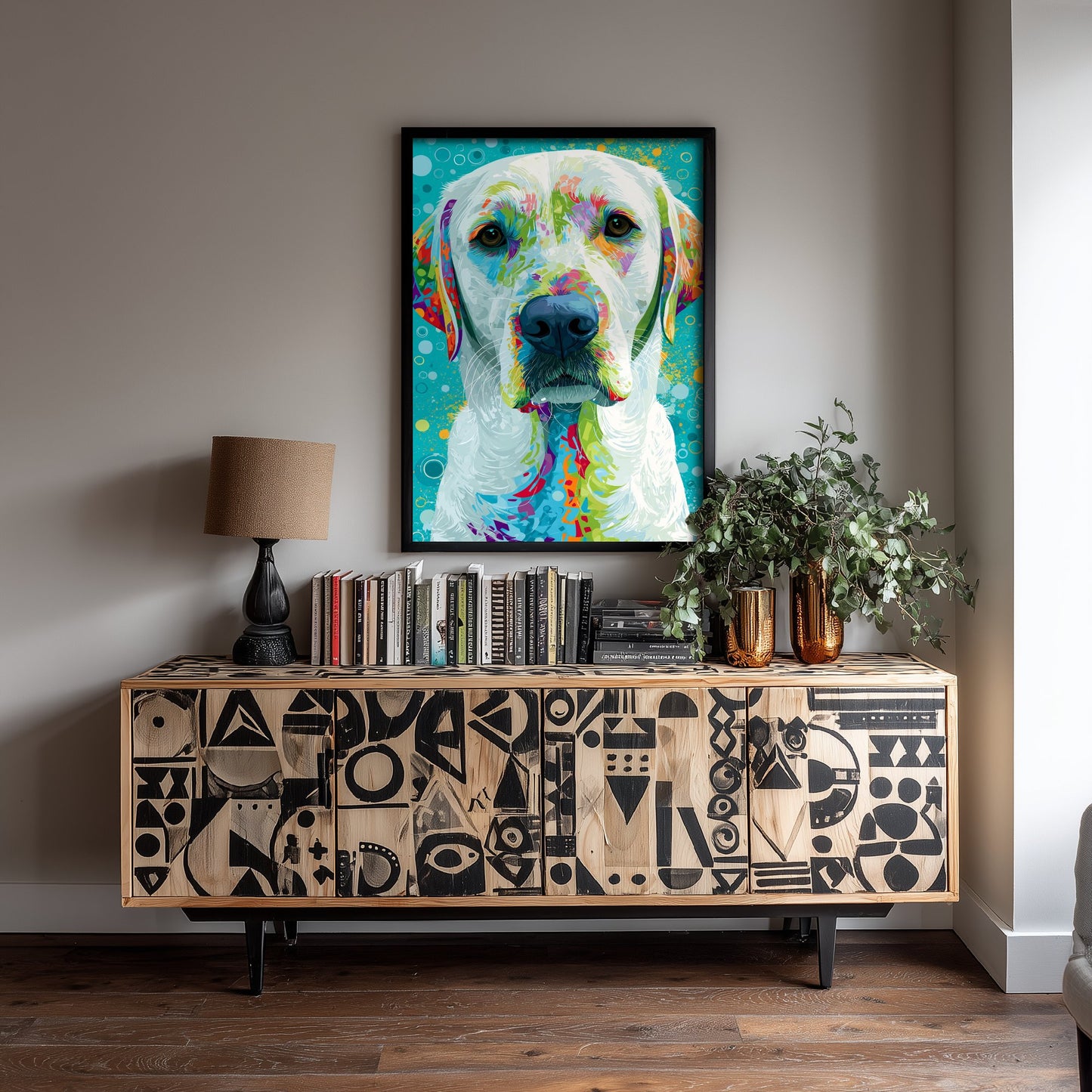 Golden Labrador Art Print - Colourful Dog Portrait Poster - Vibrant Mosaic Illustration - Pet Wall Art 2/3