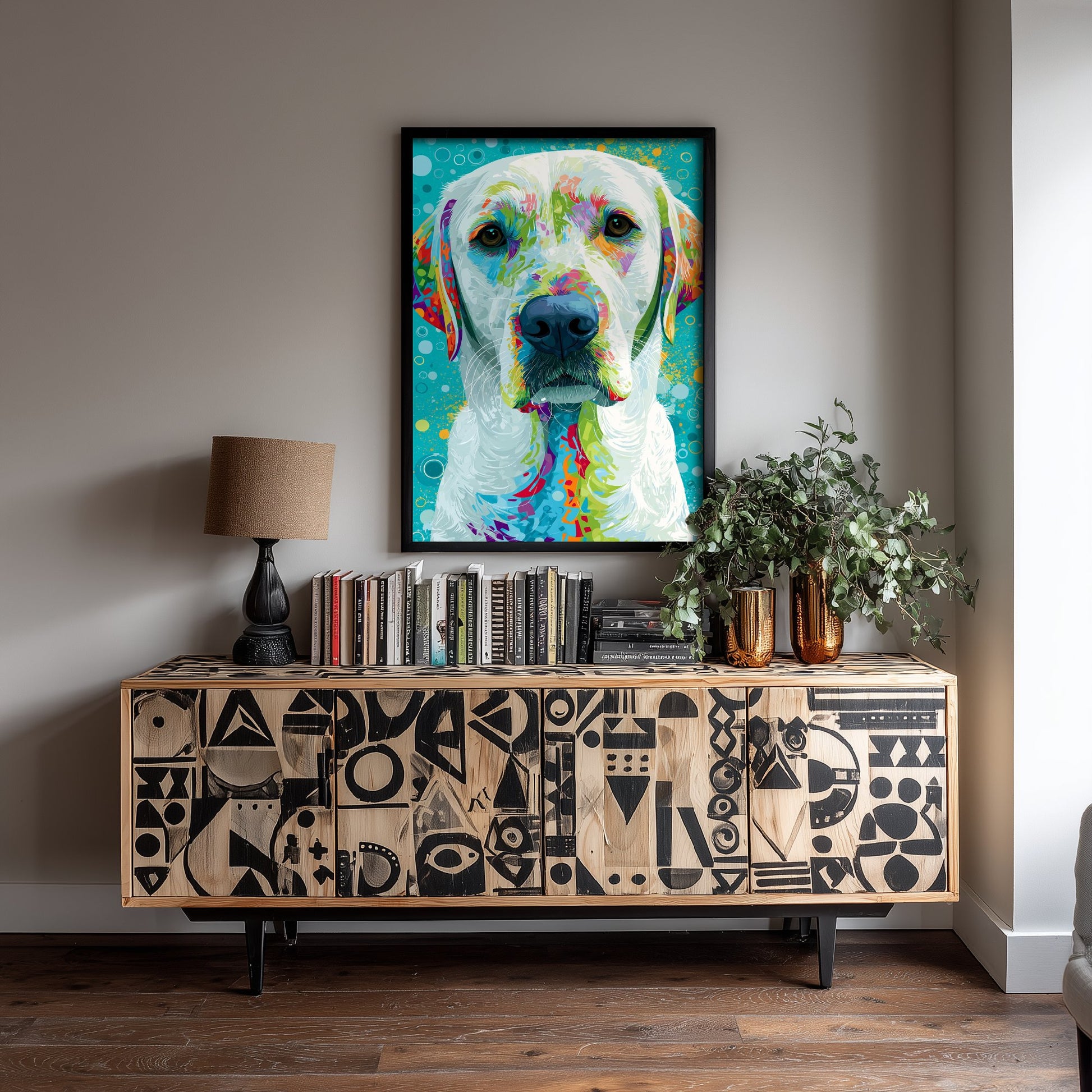Golden Labrador Art Print - Colourful Dog Portrait Poster - Vibrant Mosaic Illustration - Pet Wall Art 2/3