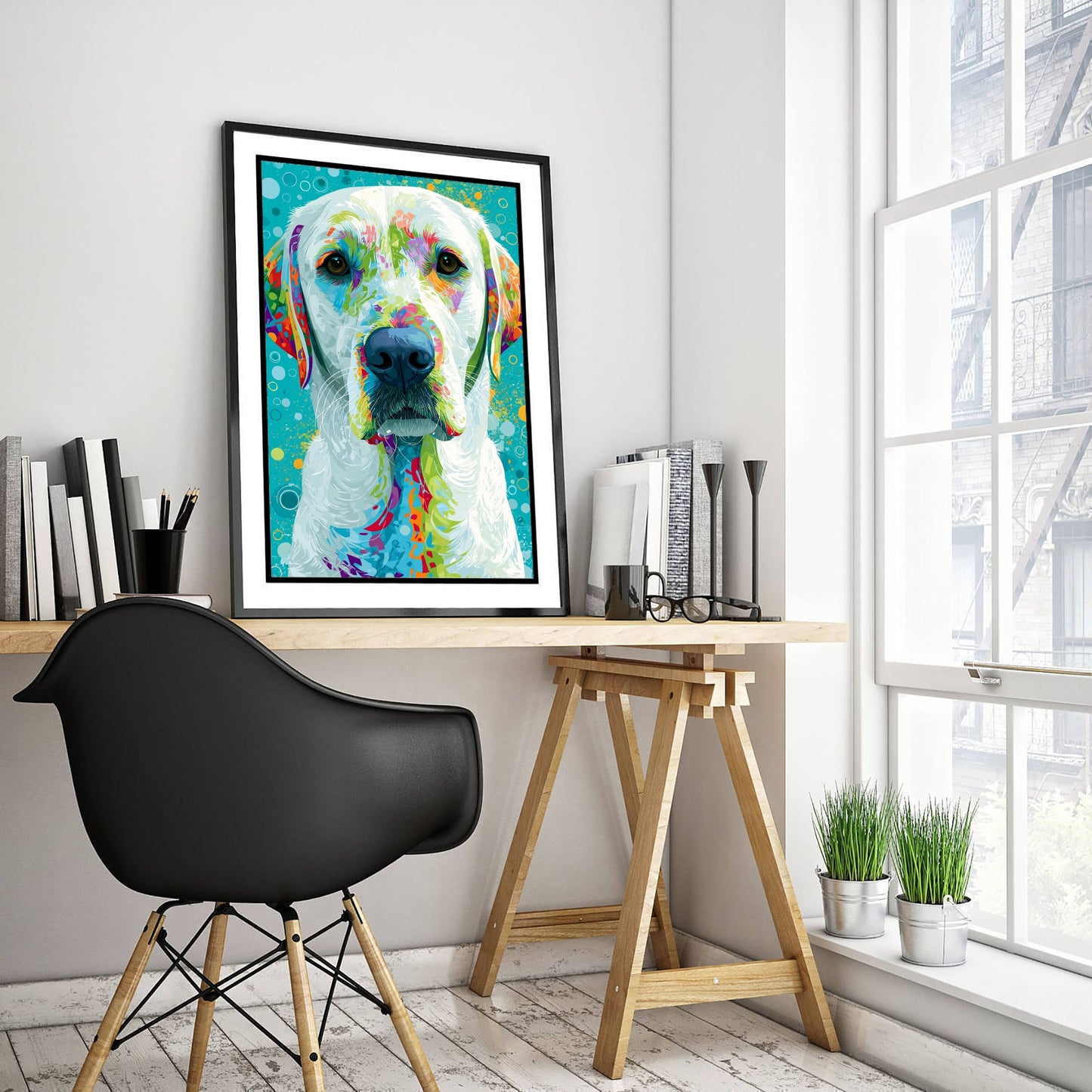 Golden Labrador Art Print - Colourful Dog Portrait Poster - Vibrant Mosaic Illustration - Pet Wall Art 2/3