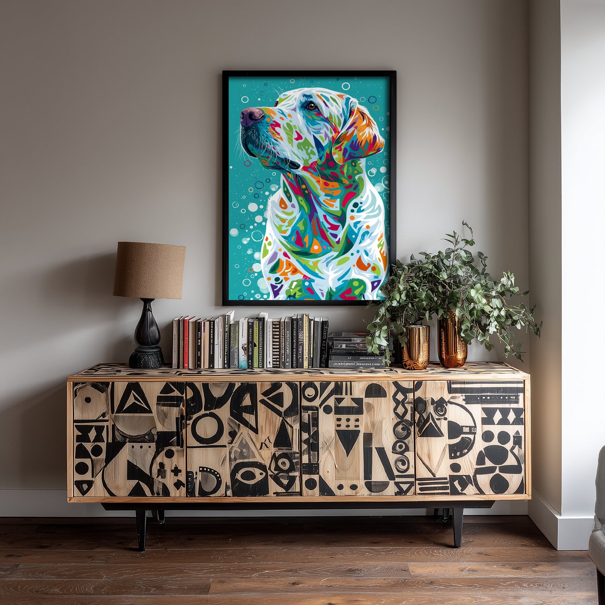Golden Labrador Art Print - Colourful Lab Poster - Vibrant Mosaic Illustration - Pet Lover Wall Art 3/3
