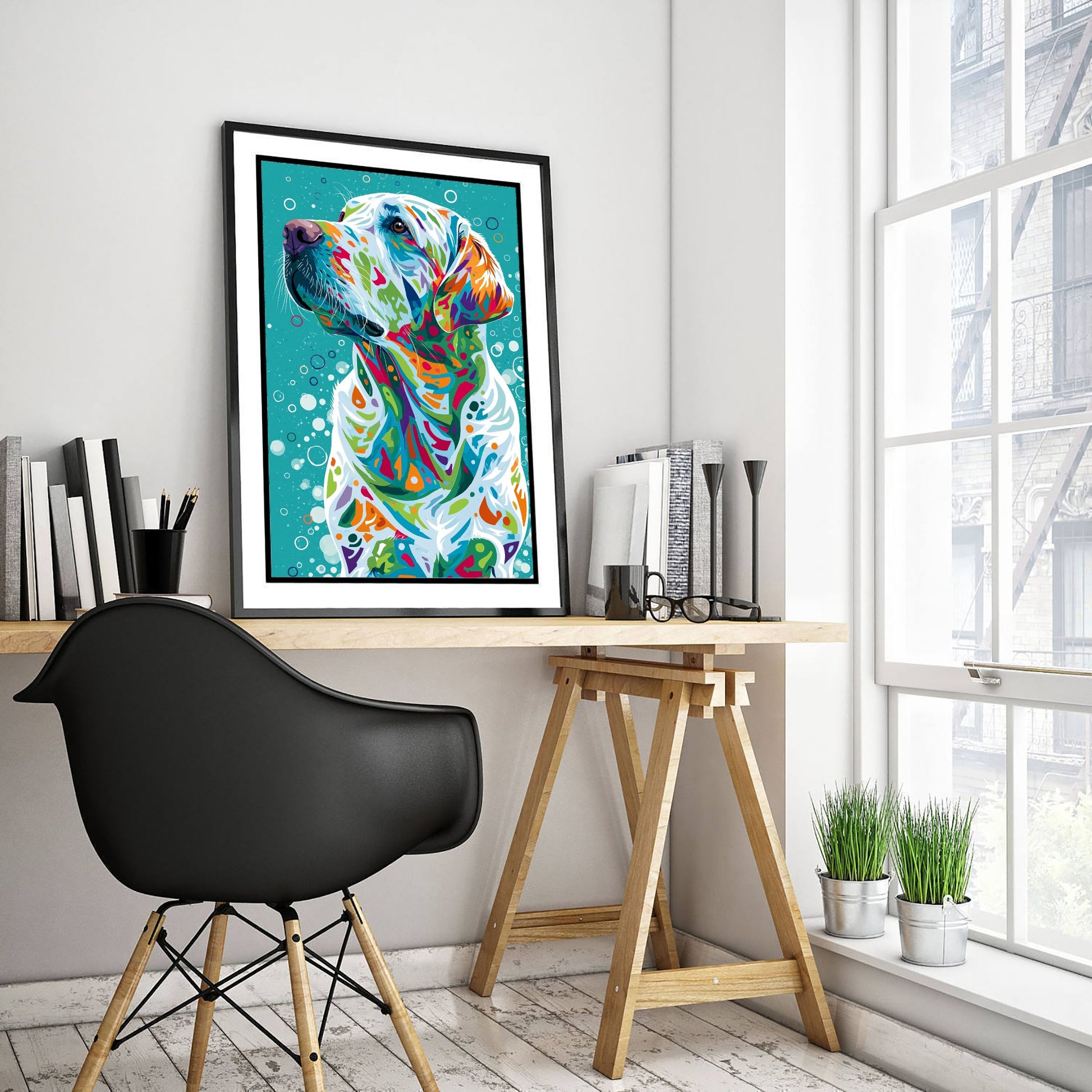 Golden Labrador Art Print - Colourful Lab Poster - Vibrant Mosaic Illustration - Pet Lover Wall Art 3/3