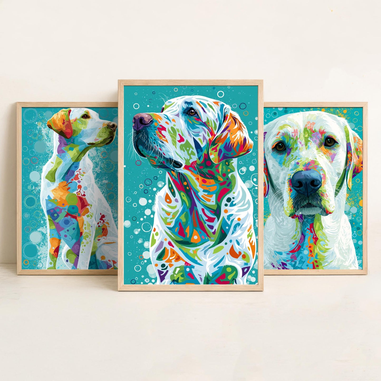 Golden Labrador Set of Three Art Prints - Colourful Dog Wall Art - Labrador Poster Painting Gift Pet Lover Decor