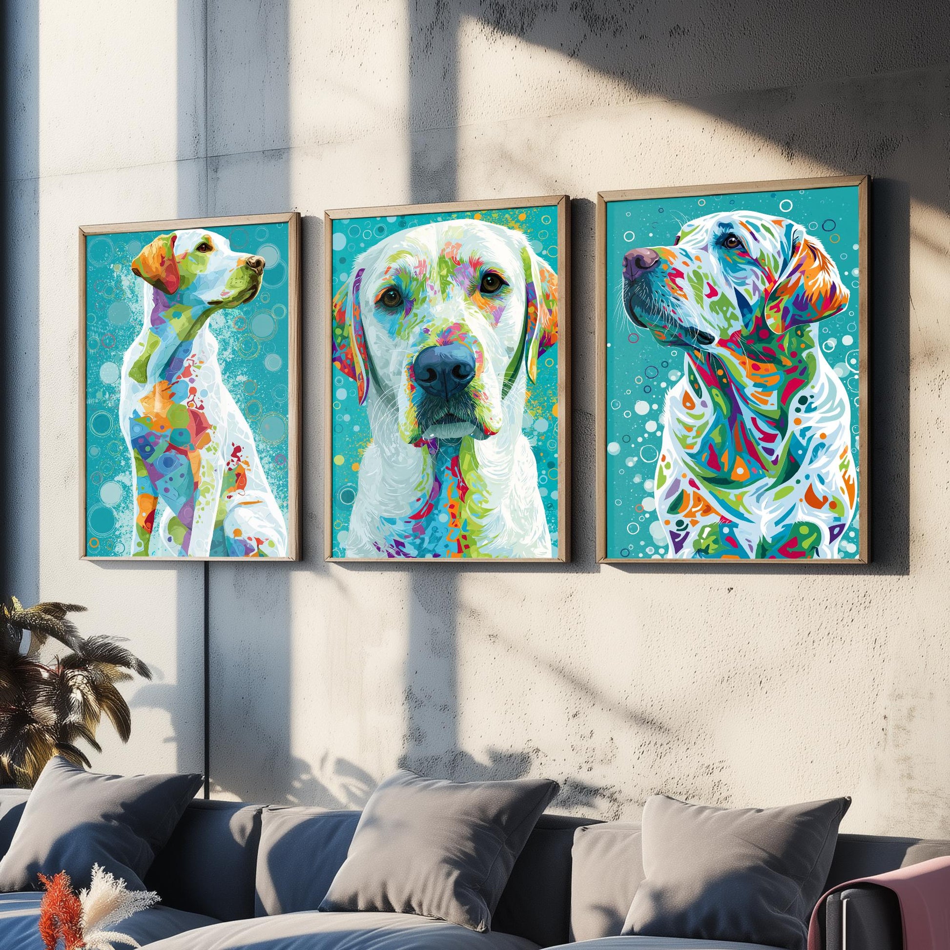 Golden Labrador Set of Three Art Prints - Colourful Dog Wall Art - Labrador Poster Painting Gift Pet Lover Decor