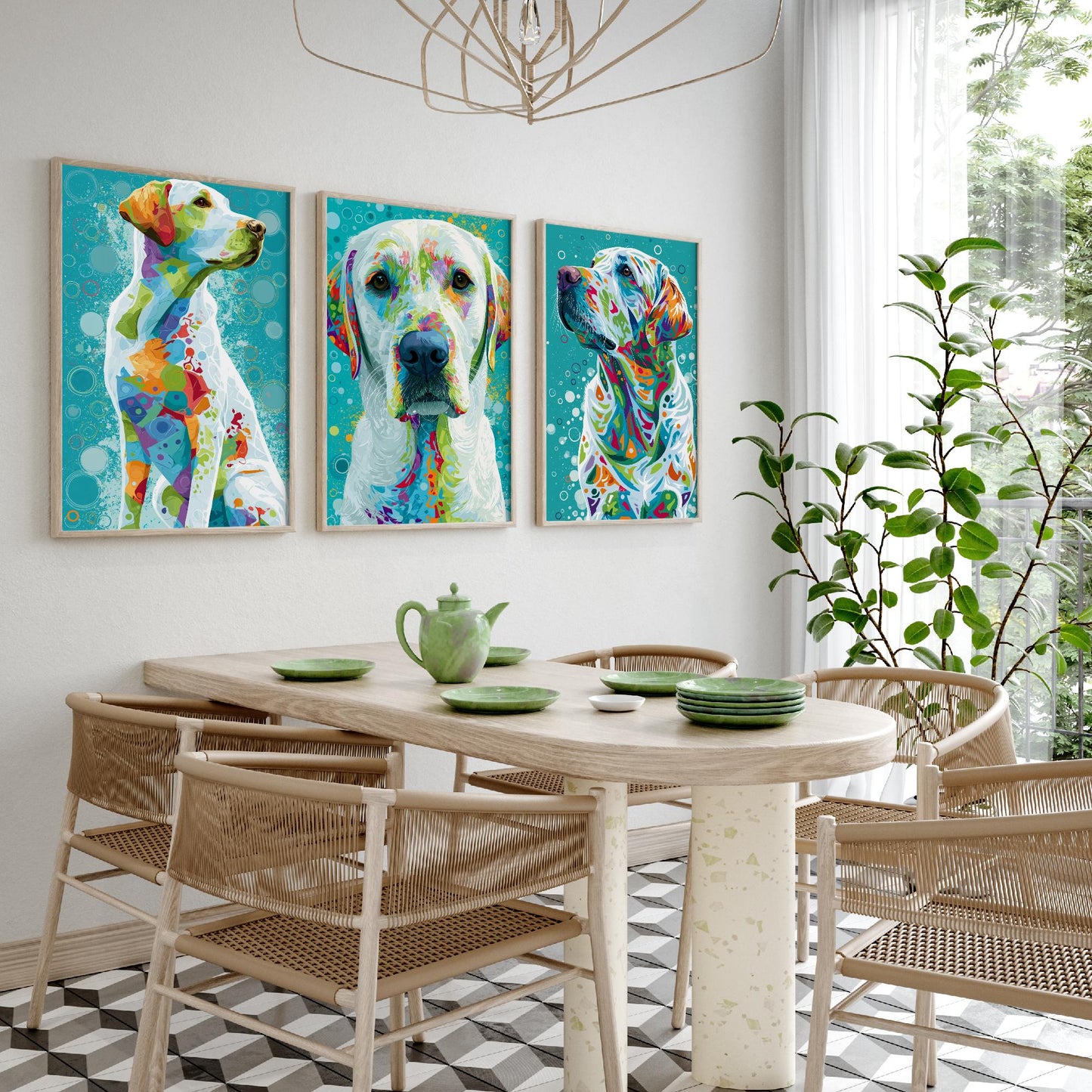 Golden Labrador Set of Three Art Prints - Colourful Dog Wall Art - Labrador Poster Painting Gift Pet Lover Decor