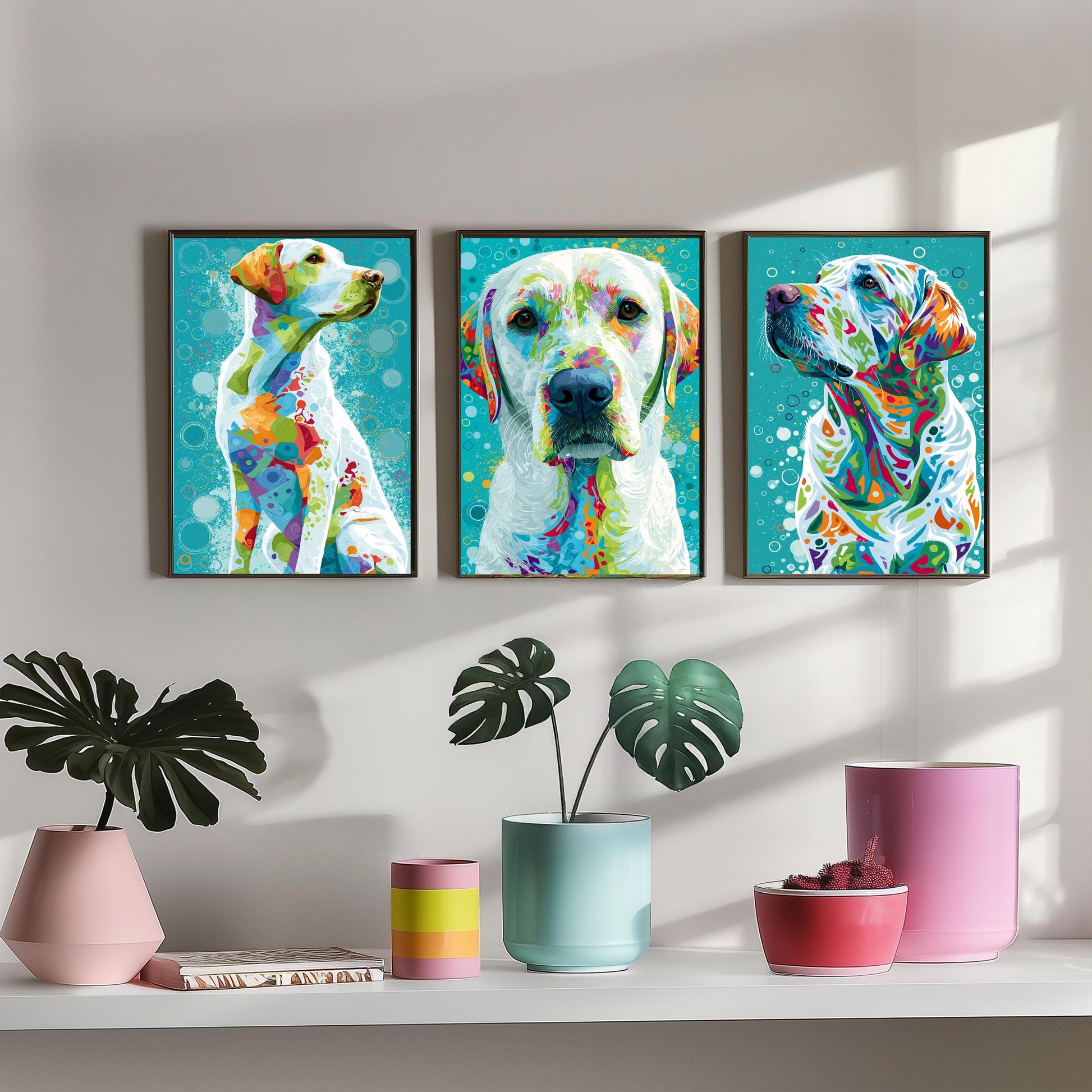 Golden Labrador Set of Three Art Prints - Colourful Dog Wall Art - Labrador Poster Painting Gift Pet Lover Decor