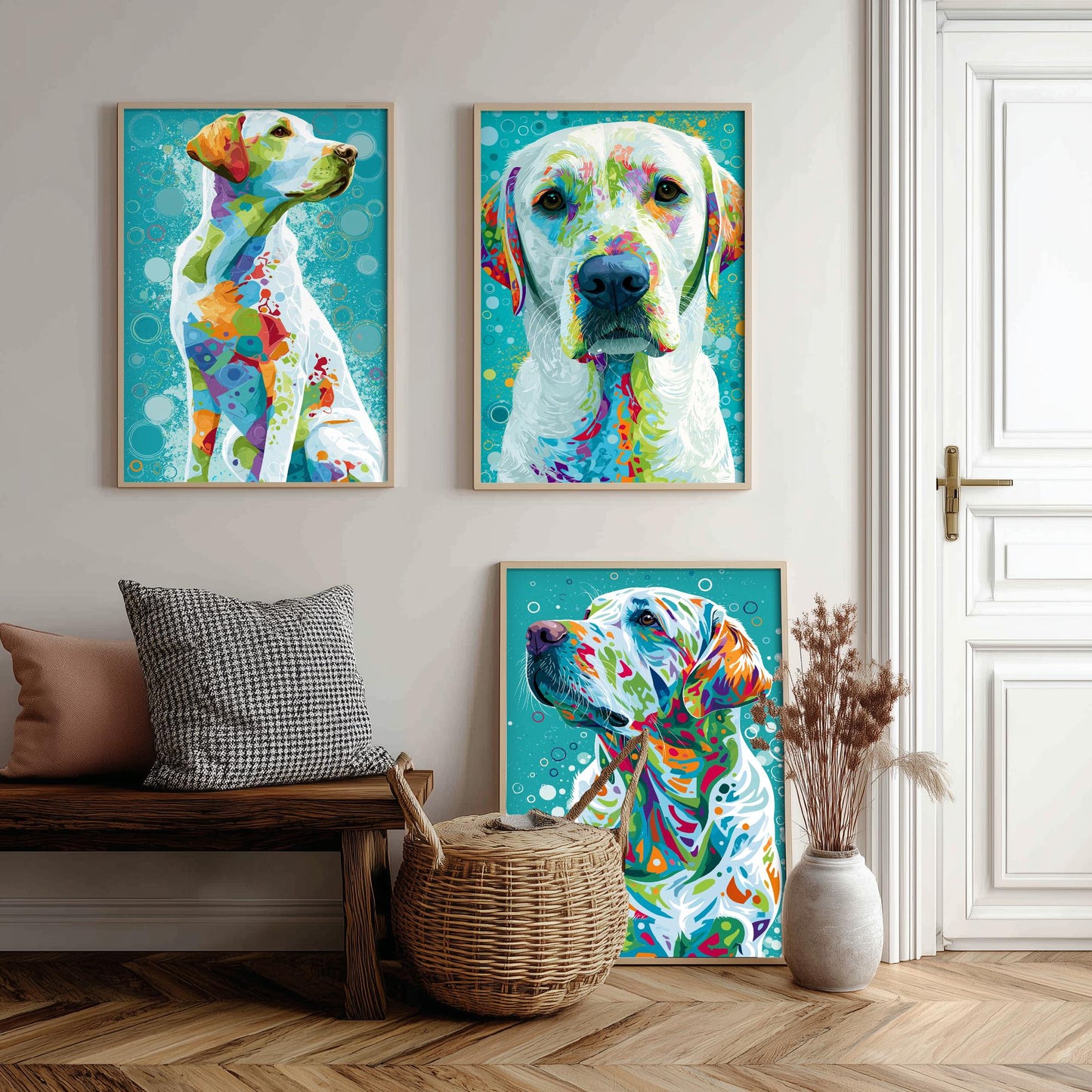 Golden Labrador Set of Three Art Prints - Colourful Dog Wall Art - Labrador Poster Painting Gift Pet Lover Decor