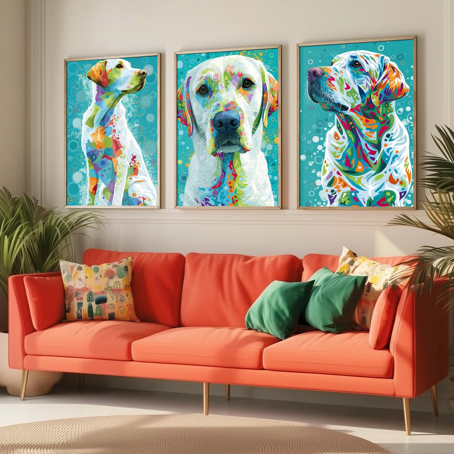 Golden Labrador Set of Three Art Prints - Colourful Dog Wall Art - Labrador Poster Painting Gift Pet Lover Decor