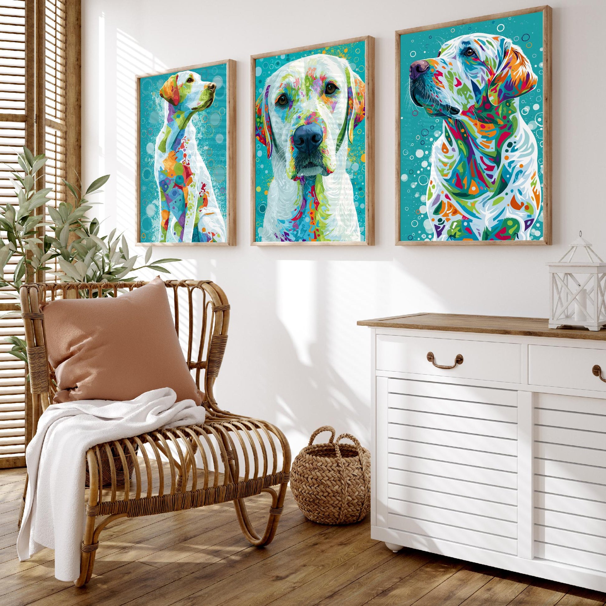Golden Labrador Set of Three Art Prints - Colourful Dog Wall Art - Labrador Poster Painting Gift Pet Lover Decor