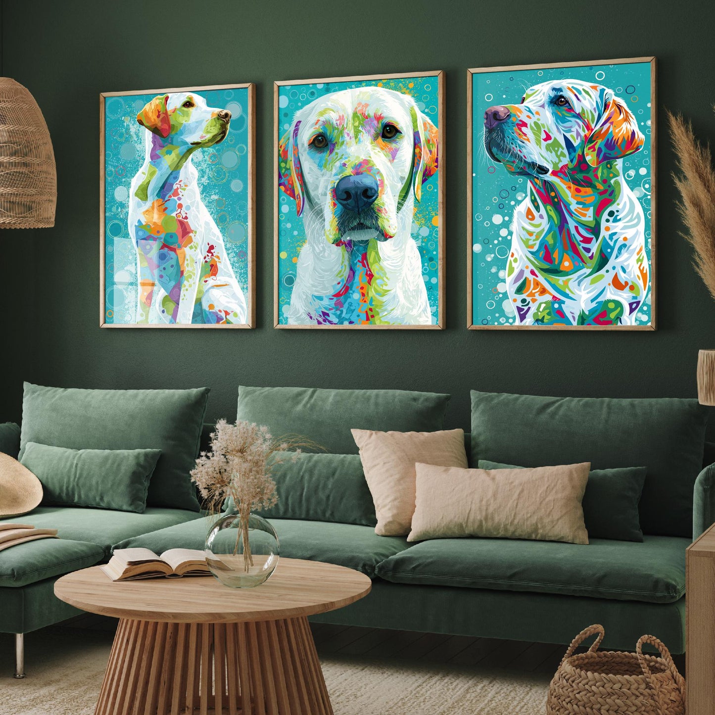 Golden Labrador Set of Three Art Prints - Colourful Dog Wall Art - Labrador Poster Painting Gift Pet Lover Decor