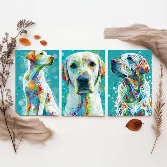 Golden Labrador Set of Three Art Prints - Colourful Dog Wall Art - Labrador Poster Painting Gift Pet Lover Decor