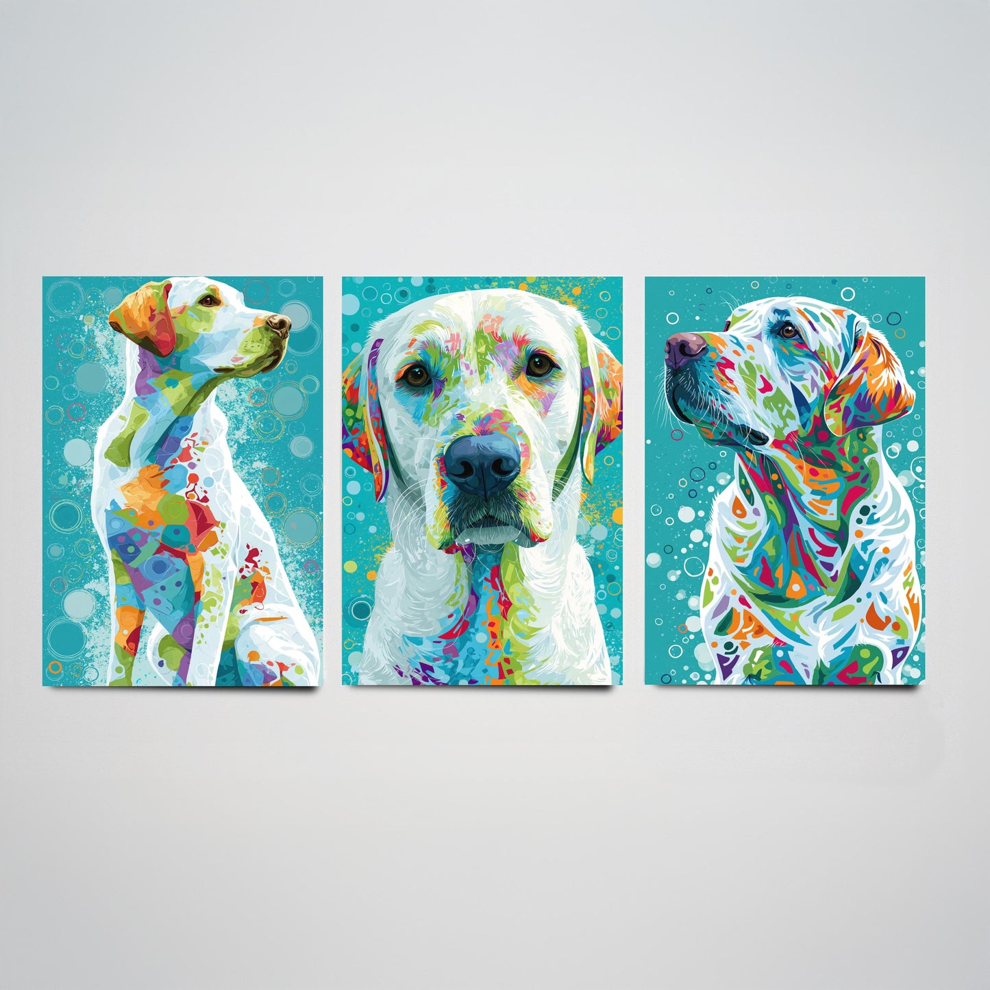 Golden Labrador Set of Three Art Prints - Colourful Dog Wall Art - Labrador Poster Painting Gift Pet Lover Decor