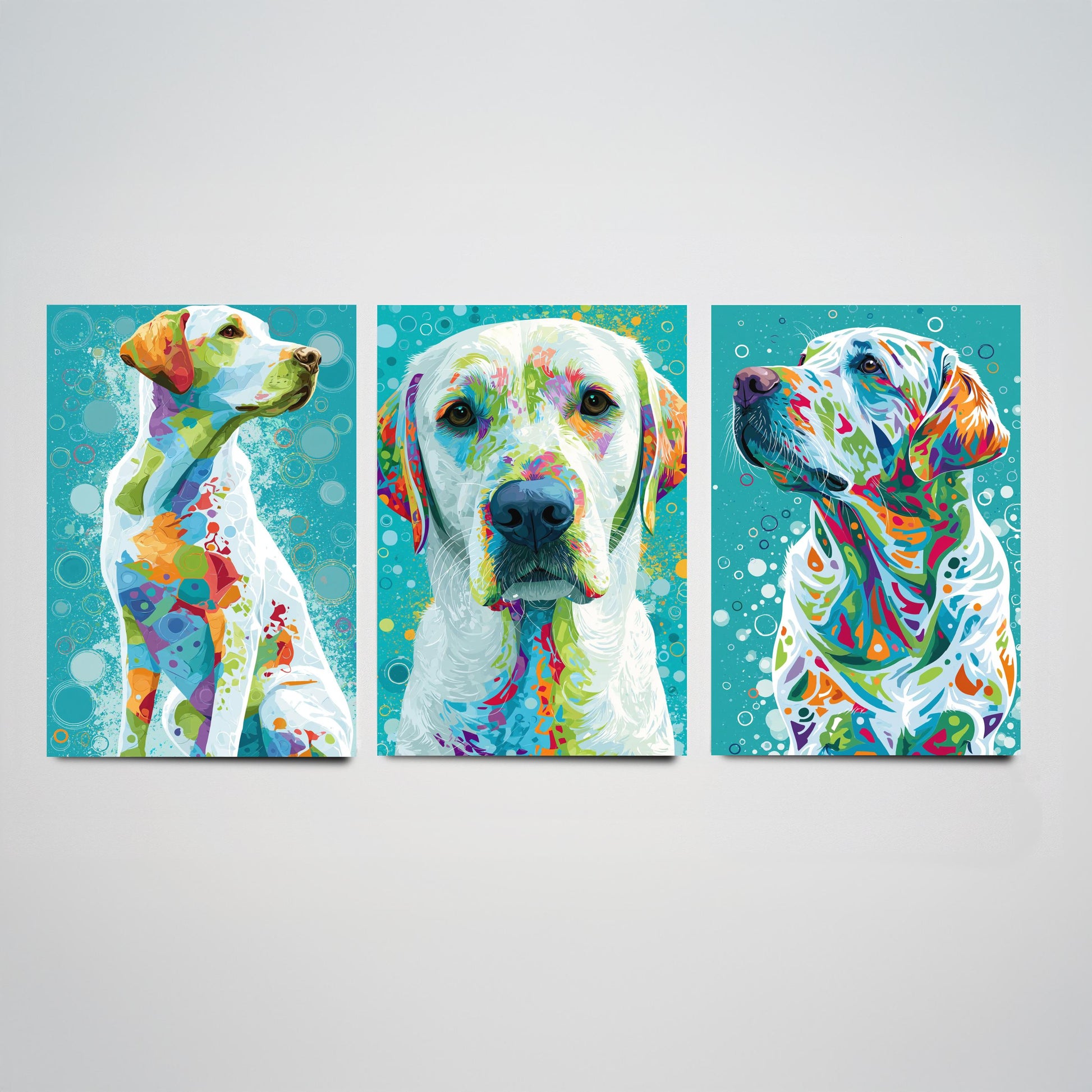 Golden Labrador Set of Three Art Prints - Colourful Dog Wall Art - Labrador Poster Painting Gift Pet Lover Decor