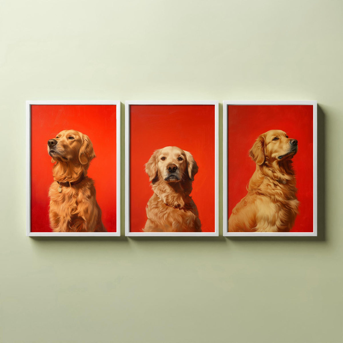 Golden Retriever Set of Three Art Prints - 3 Dog Portrait Posters - Bold Red Painting Wall Art Gift Pet Lover Animal Home Decor
