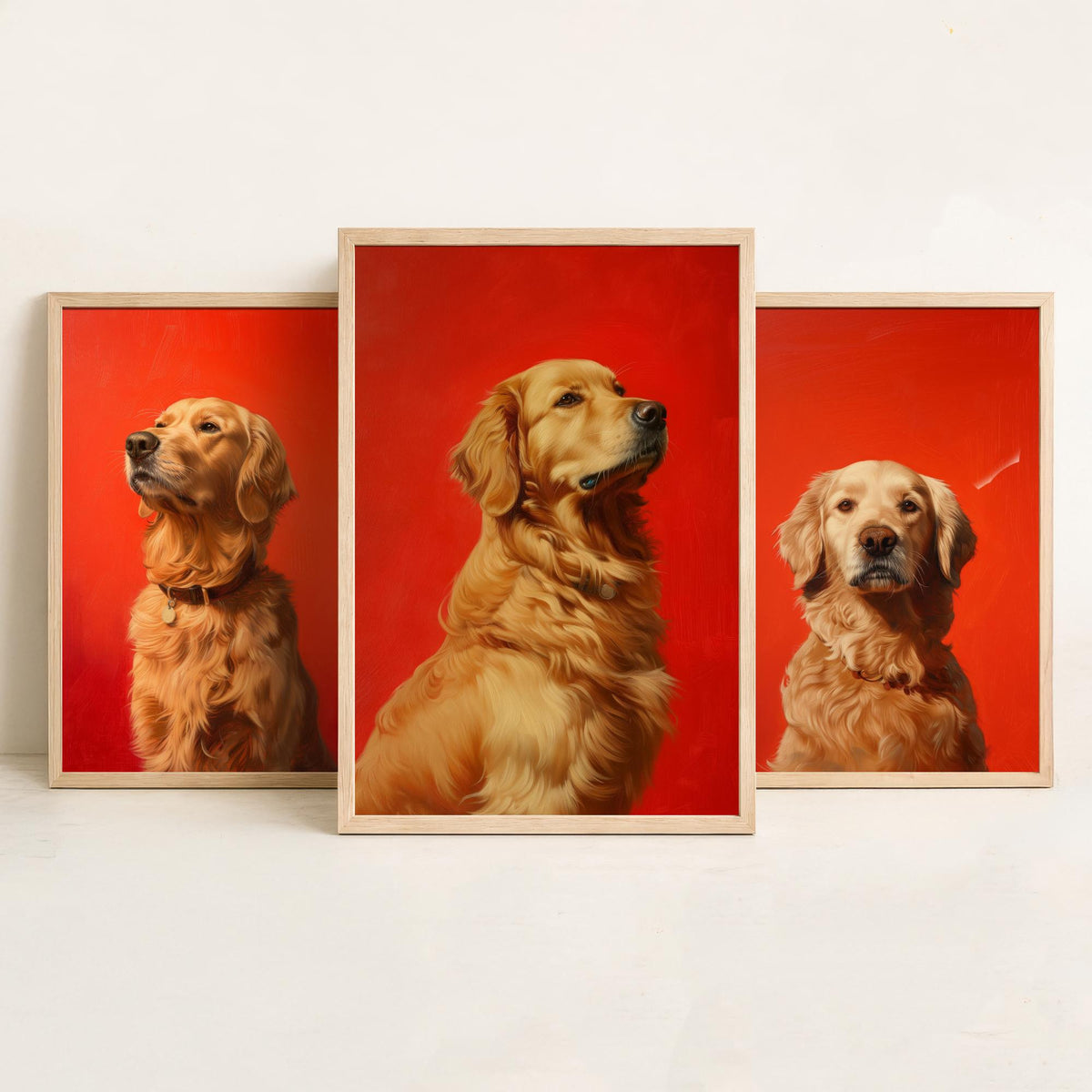 Golden Retriever Set of Three Art Prints - 3 Dog Portrait Posters - Bold Red Painting Wall Art Gift Pet Lover Animal Home Decor