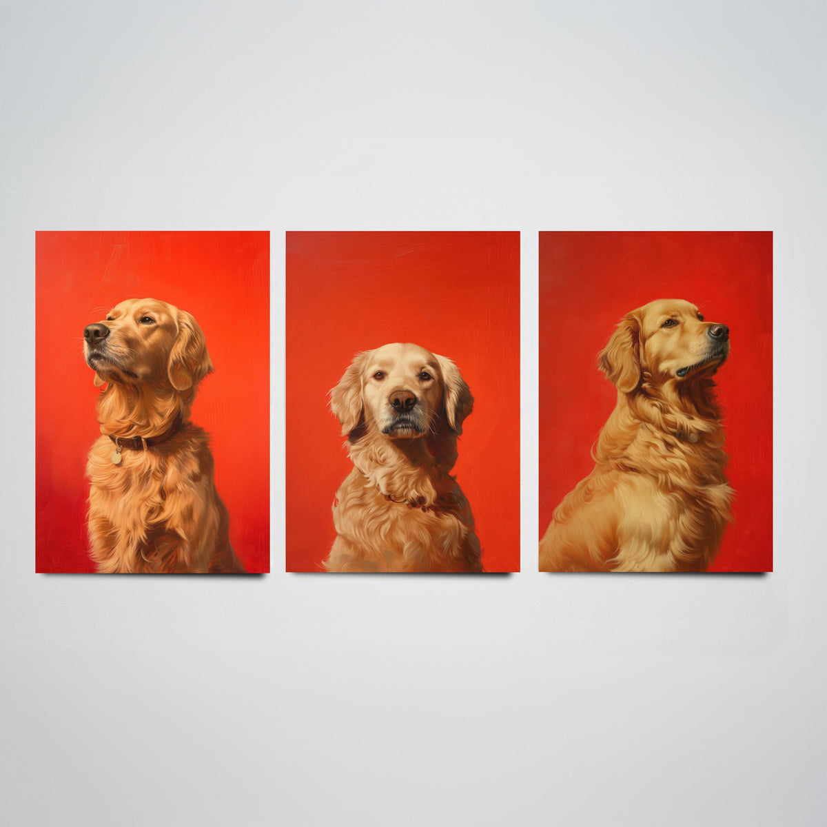 Golden Retriever Set of Three Art Prints - 3 Dog Portrait Posters - Bold Red Painting Wall Art Gift Pet Lover Animal Home Decor