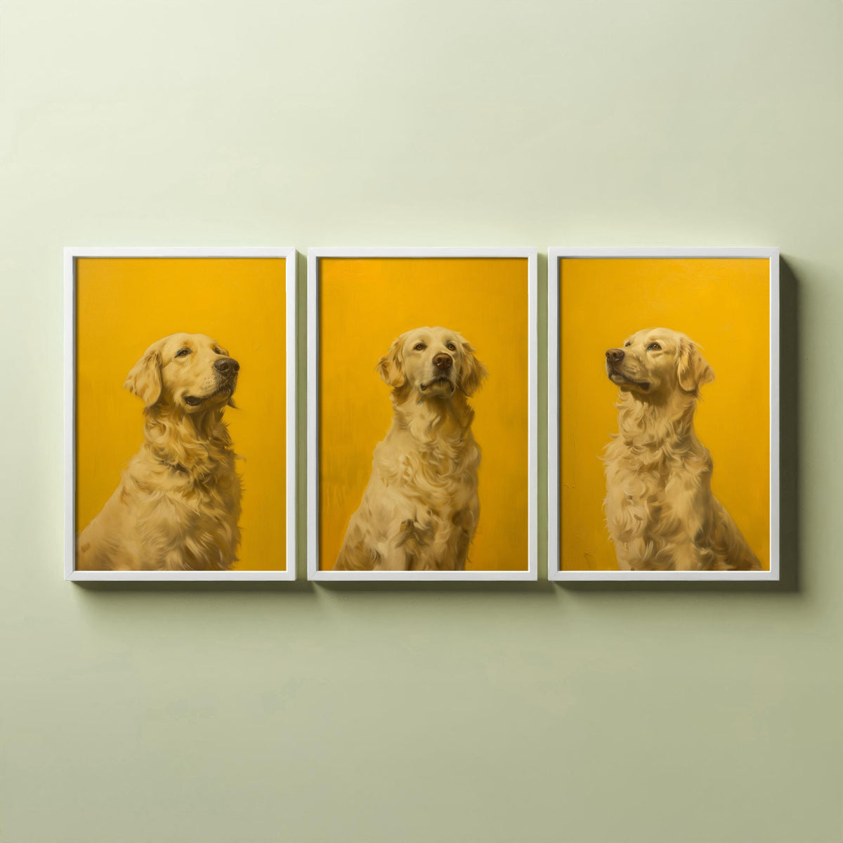 Golden Retriever Set of Three Art Prints - 3 Dog Portrait Posters - Bright Yellow Painting Wall Art Gift Pet Lover Animal V1