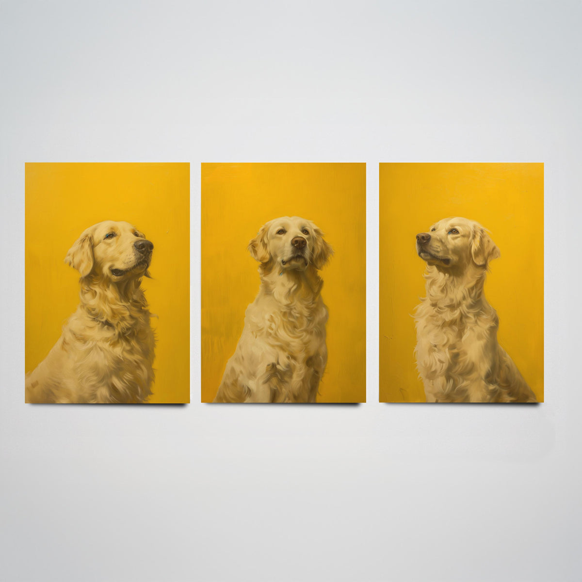 Golden Retriever Set of Three Art Prints - 3 Dog Portrait Posters - Bright Yellow Painting Wall Art Gift Pet Lover Animal V1