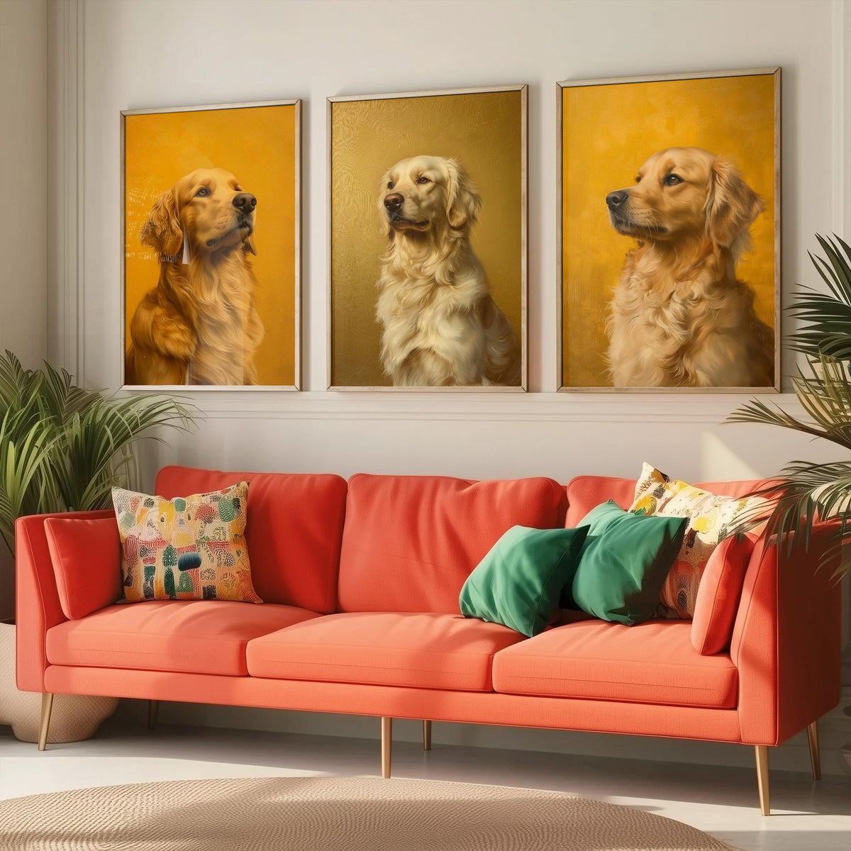 Golden Retriever Set of Three Art Prints - 3 Dog Portrait Posters - Golden Yellow Oil Painting Wall Art Gift Pet Lover Dog V2