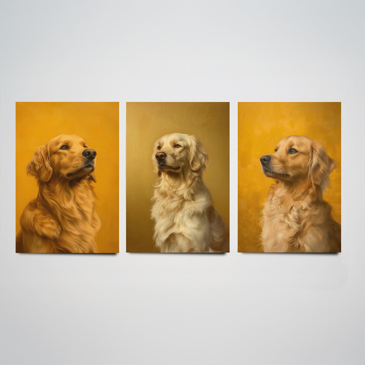 Golden Retriever Set of Three Art Prints - 3 Dog Portrait Posters - Golden Yellow Oil Painting Wall Art Gift Pet Lover Dog V2
