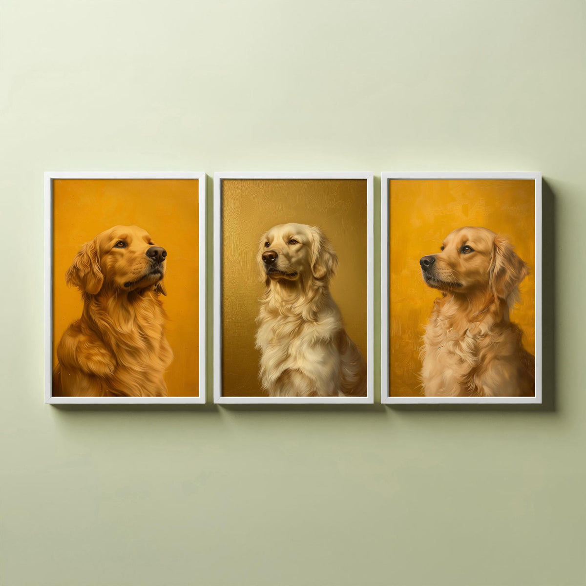 Golden Retriever Set of Three Art Prints - 3 Dog Portrait Posters - Golden Yellow Oil Painting Wall Art Gift Pet Lover Dog V2