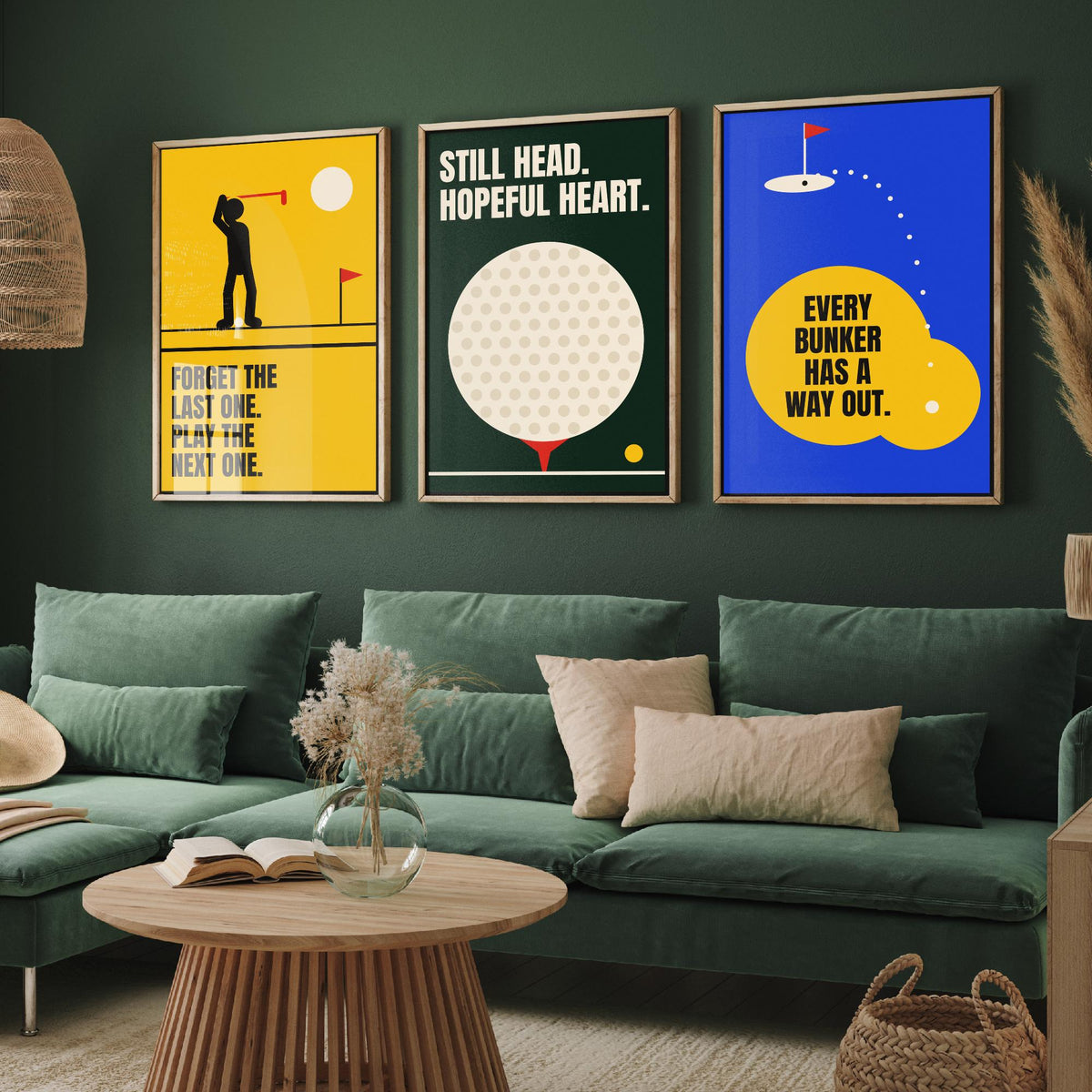 Golf Quotes Set of Three Art Prints - 3 Bauhaus Golfer Posters - Minimalist Sport Wall Art Illustration V1
