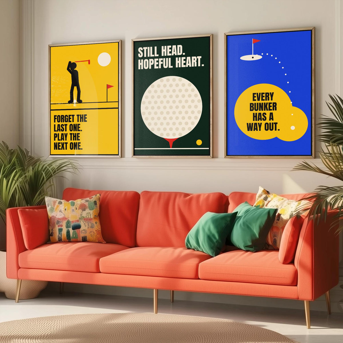 Golf Quotes Set of Three Art Prints - 3 Bauhaus Golfer Posters - Minimalist Sport Wall Art Illustration V1