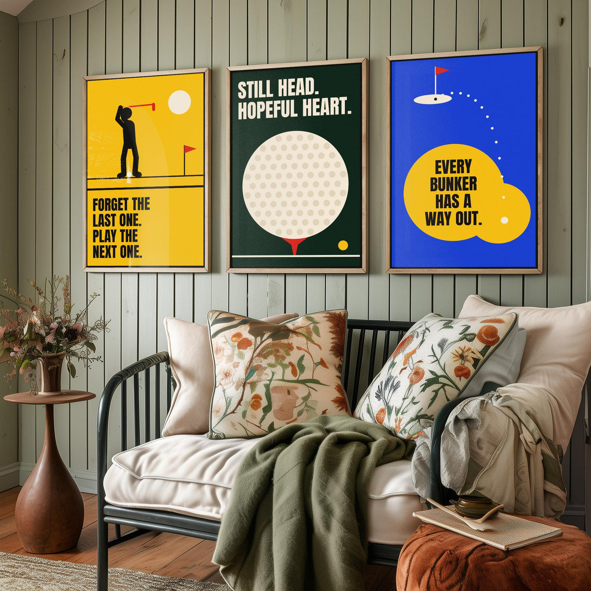 Golf Quotes Set of Three Art Prints - 3 Bauhaus Golfer Posters - Minimalist Sport Wall Art Illustration V1