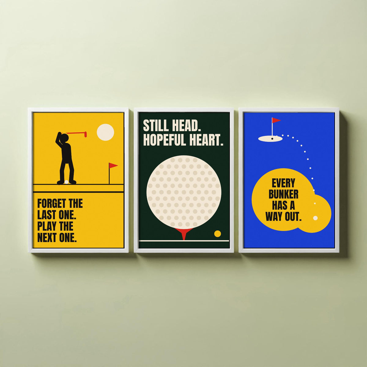 Golf Quotes Set of Three Art Prints - 3 Bauhaus Golfer Posters - Minimalist Sport Wall Art Illustration V1