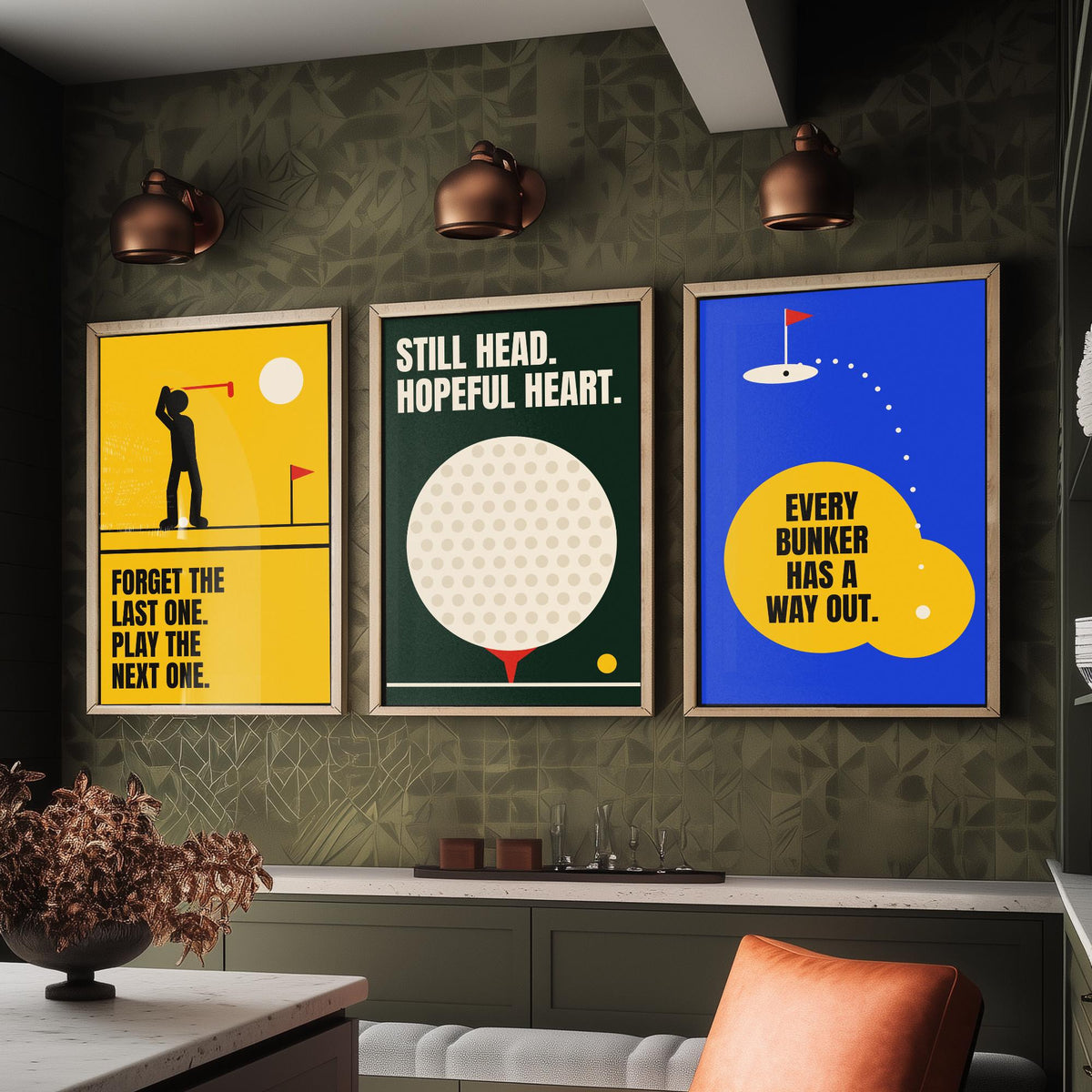 Golf Quotes Set of Three Art Prints - 3 Bauhaus Golfer Posters - Minimalist Sport Wall Art Illustration V1