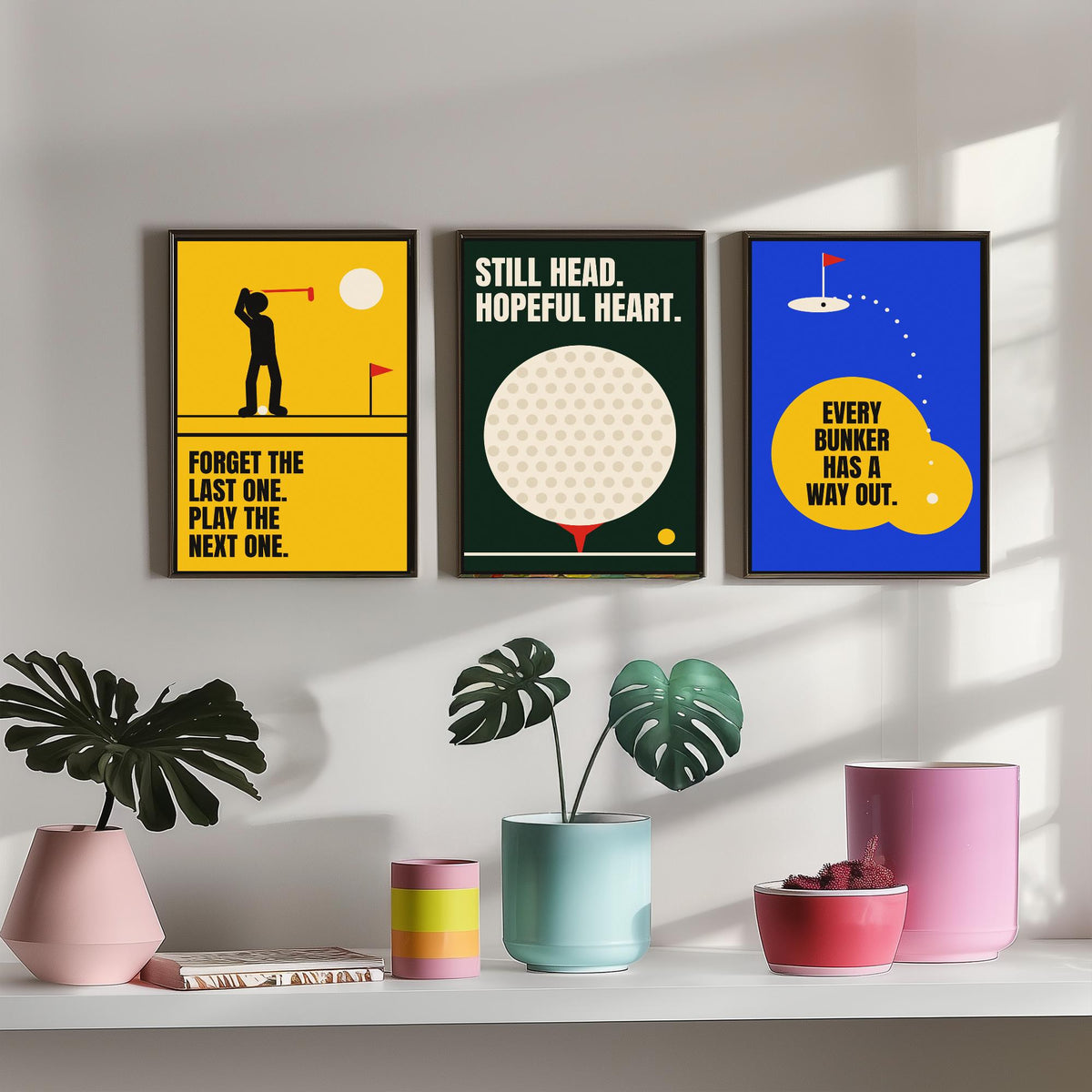 Golf Quotes Set of Three Art Prints - 3 Bauhaus Golfer Posters - Minimalist Sport Wall Art Illustration V1