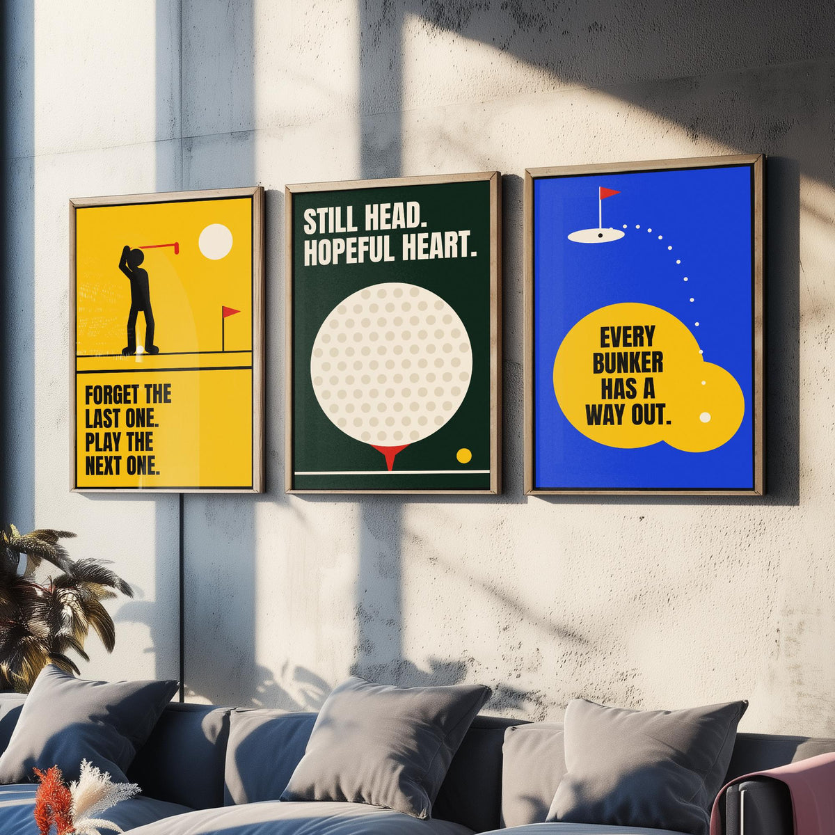 Golf Quotes Set of Three Art Prints - 3 Bauhaus Golfer Posters - Minimalist Sport Wall Art Illustration V1