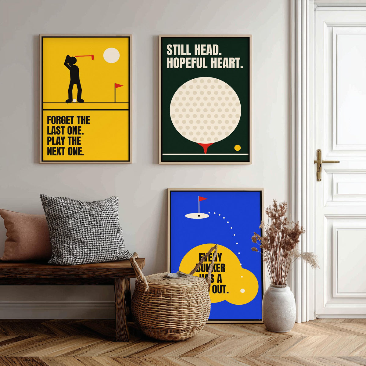 Golf Quotes Set of Three Art Prints - 3 Bauhaus Golfer Posters - Minimalist Sport Wall Art Illustration V1