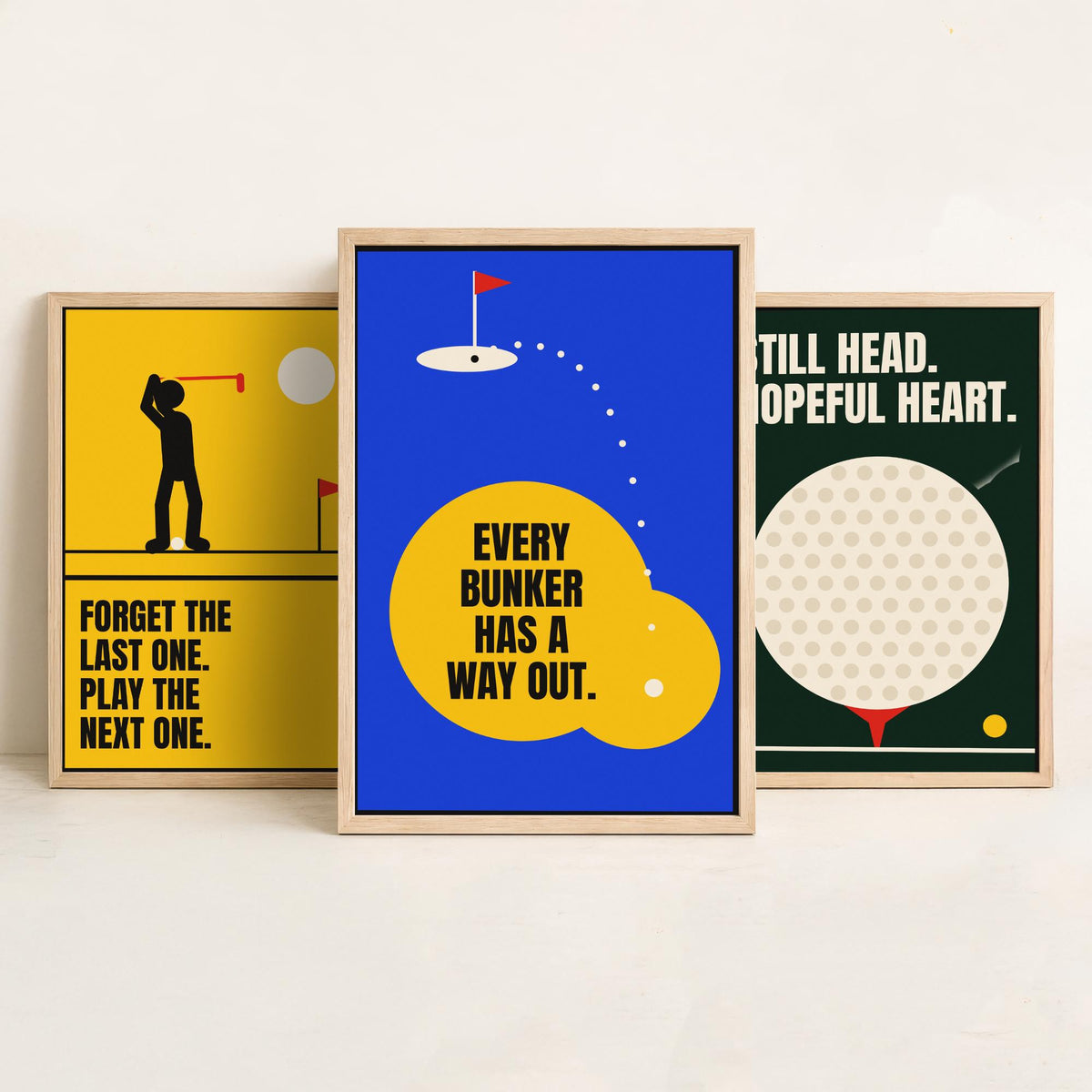 Golf Quotes Set of Three Art Prints - 3 Bauhaus Golfer Posters - Minimalist Sport Wall Art Illustration V1