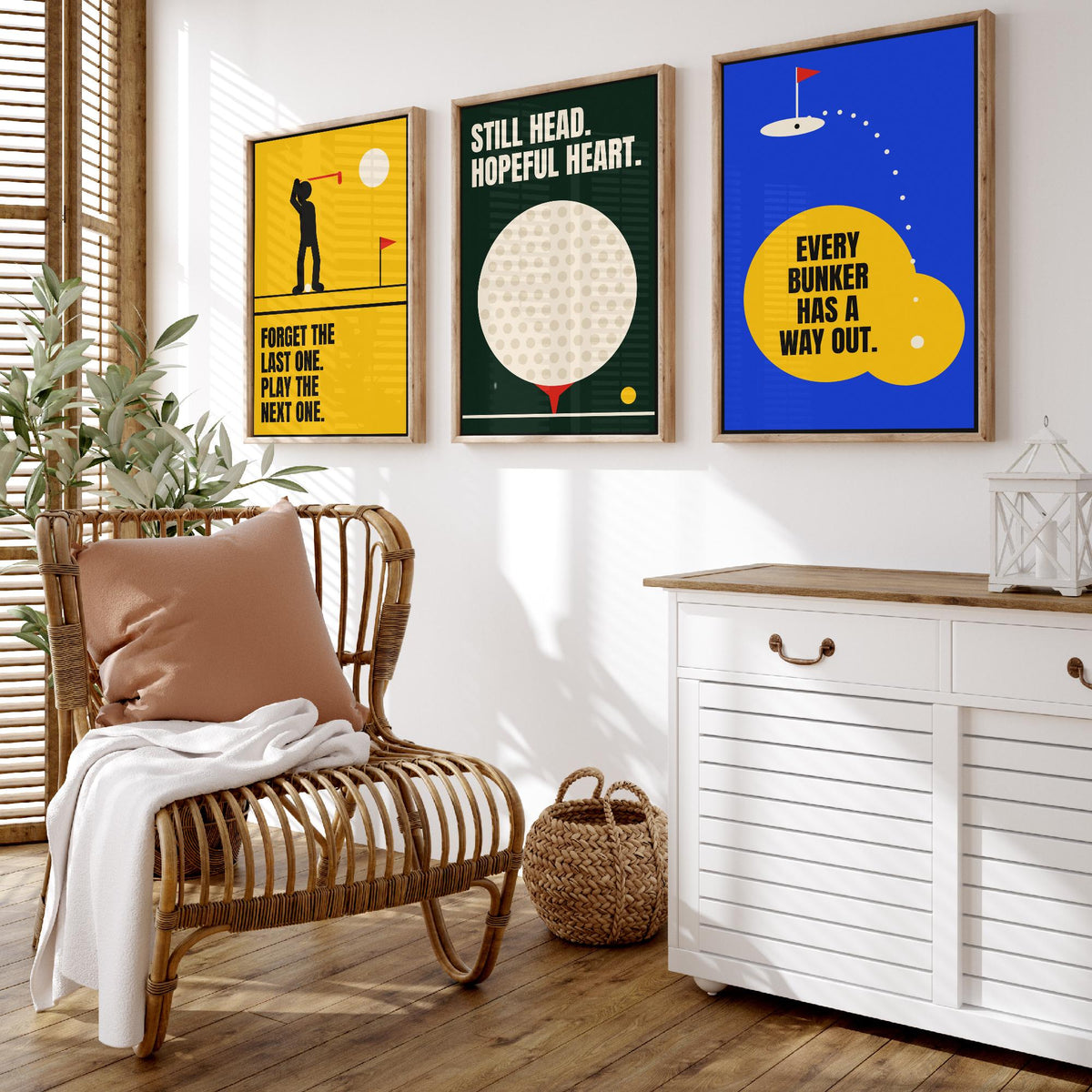 Golf Quotes Set of Three Art Prints - 3 Bauhaus Golfer Posters - Minimalist Sport Wall Art Illustration V1