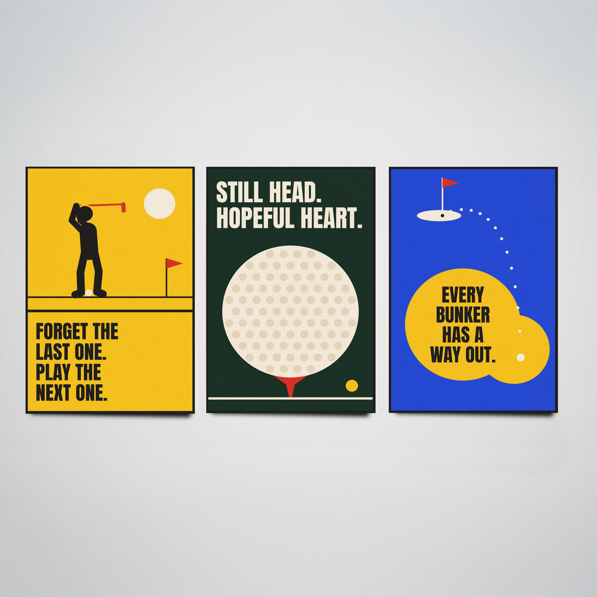 Golf Quotes Set of Three Art Prints - 3 Bauhaus Golfer Posters - Minimalist Sport Wall Art Illustration V1