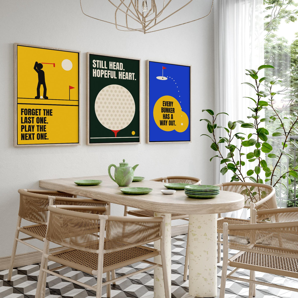 Golf Quotes Set of Three Art Prints - 3 Bauhaus Golfer Posters - Minimalist Sport Wall Art Illustration V1