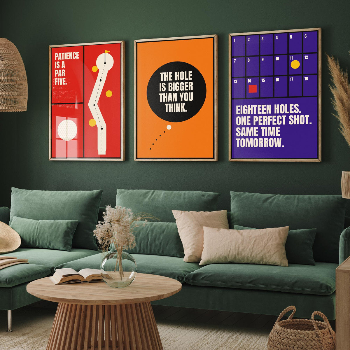 Golf Quotes Set of Three Art Prints - 3 Retro Bauhaus Golfer Posters - Minimalist Sport Wall Art Illustration V2
