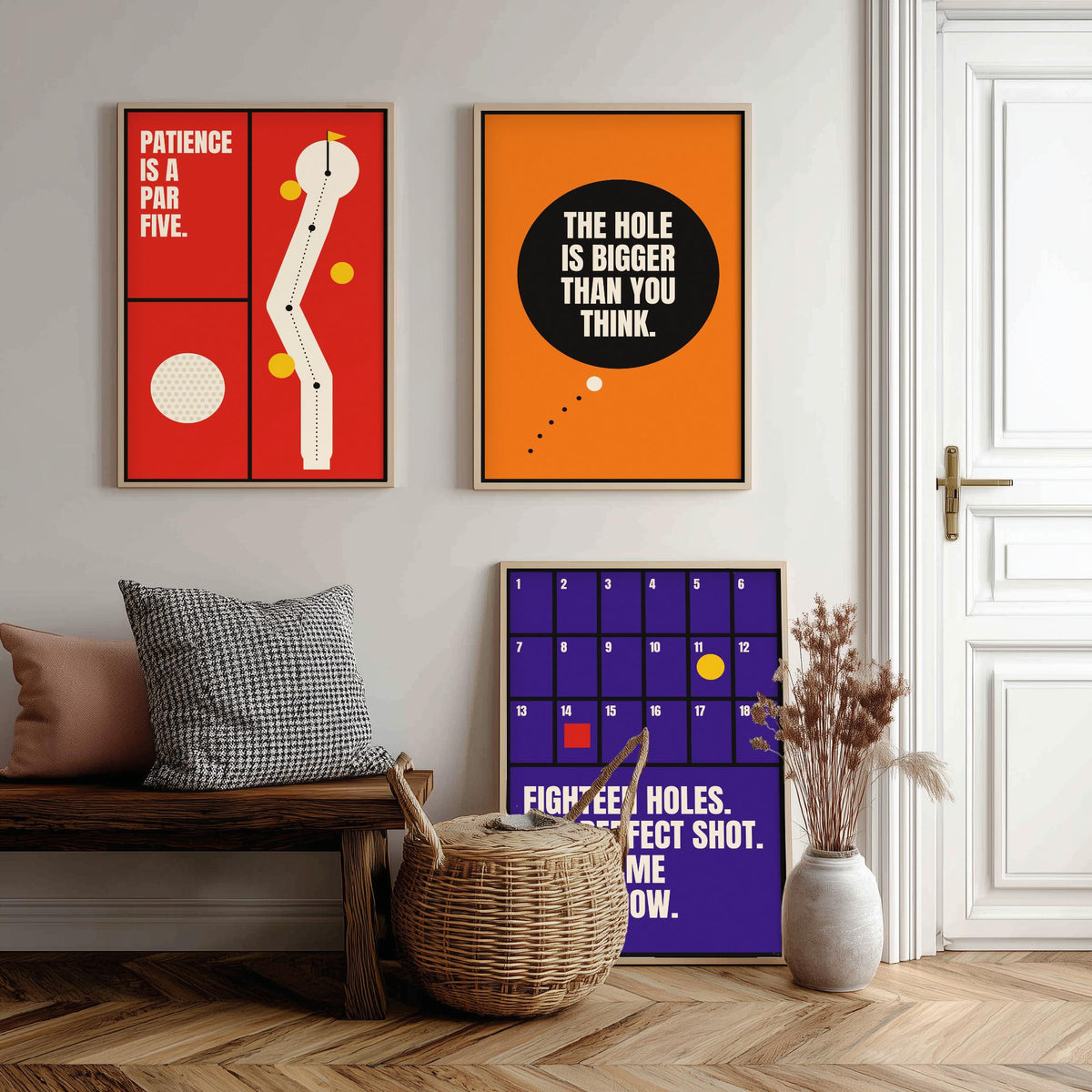 Golf Quotes Set of Three Art Prints - 3 Retro Bauhaus Golfer Posters - Minimalist Sport Wall Art Illustration V2