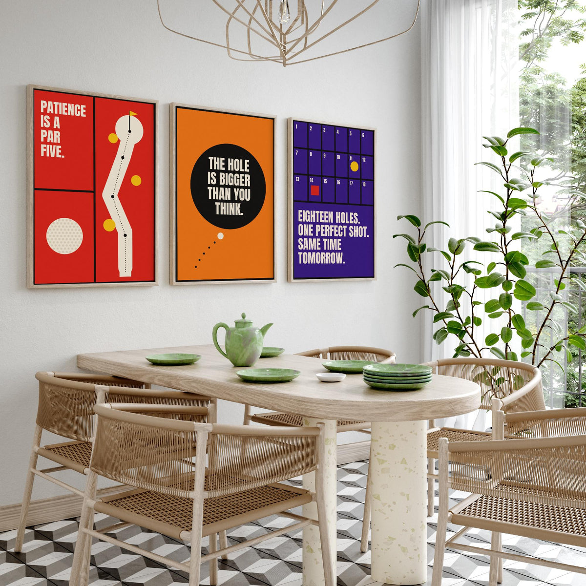 Golf Quotes Set of Three Art Prints - 3 Retro Bauhaus Golfer Posters - Minimalist Sport Wall Art Illustration V2