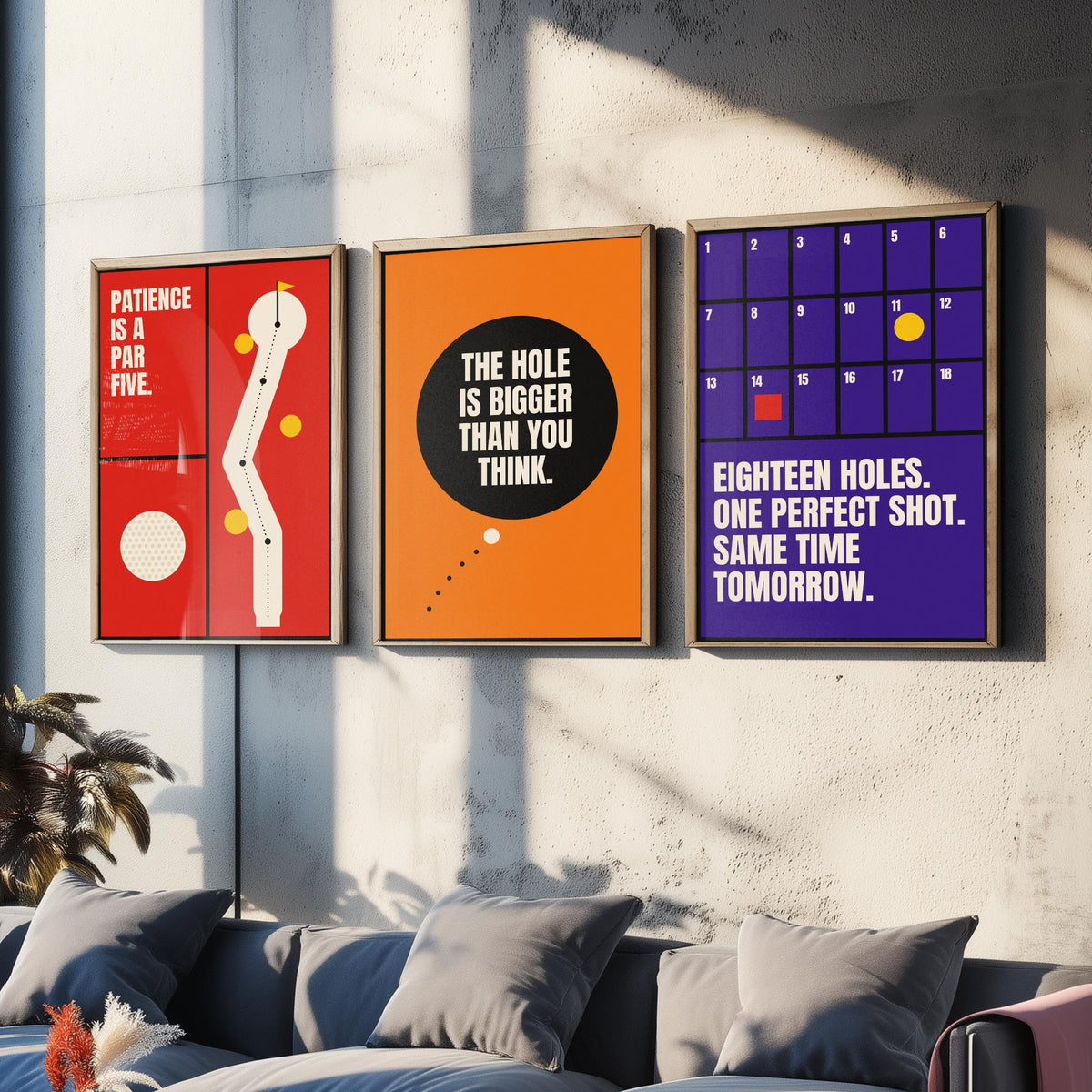 Golf Quotes Set of Three Art Prints - 3 Retro Bauhaus Golfer Posters - Minimalist Sport Wall Art Illustration V2