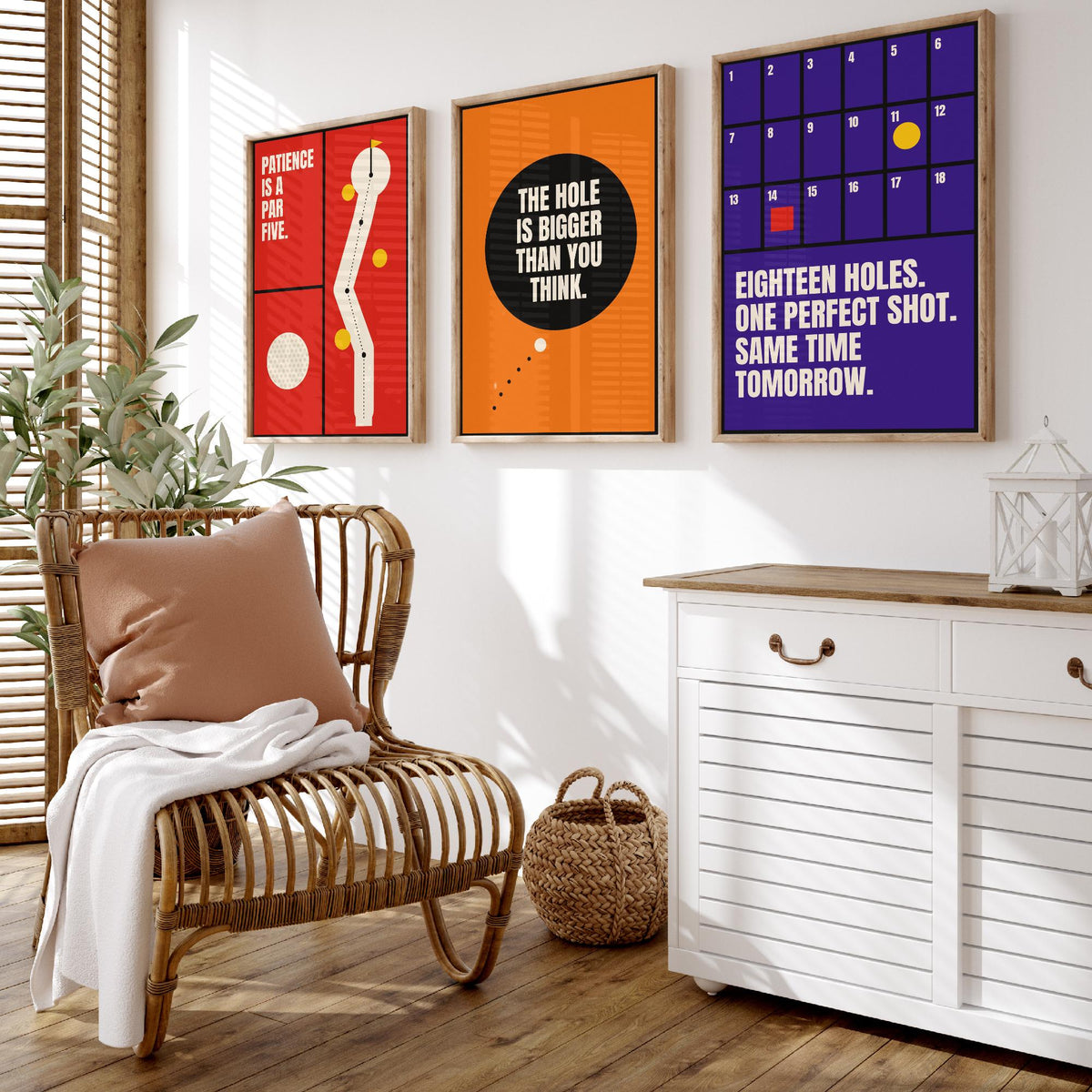 Golf Quotes Set of Three Art Prints - 3 Retro Bauhaus Golfer Posters - Minimalist Sport Wall Art Illustration V2