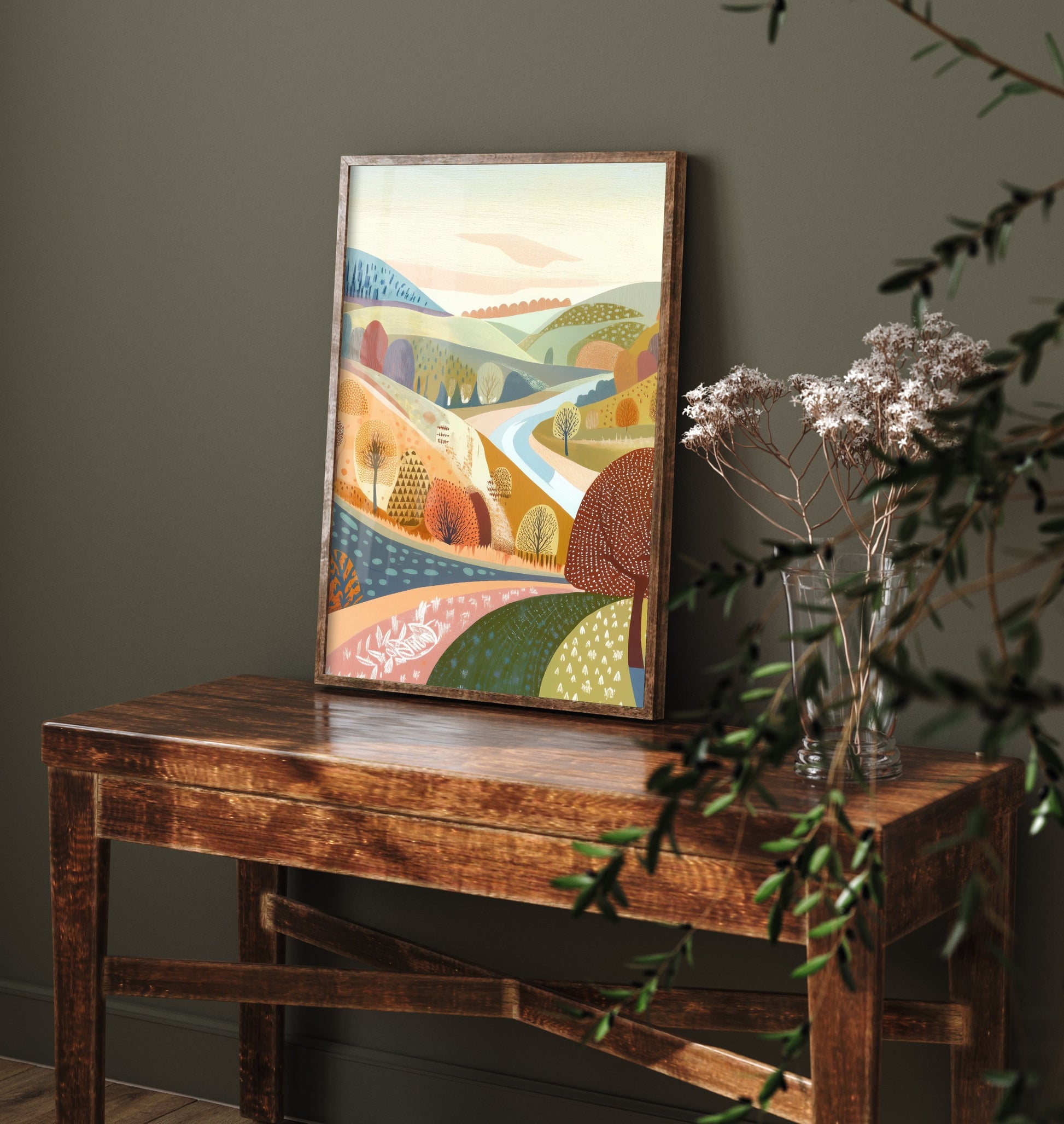 Graphic Landscape Art Print - Pastel Rolling Hills Poster - Folk Countryside Illustration - Pastel Hillside V2 2/3