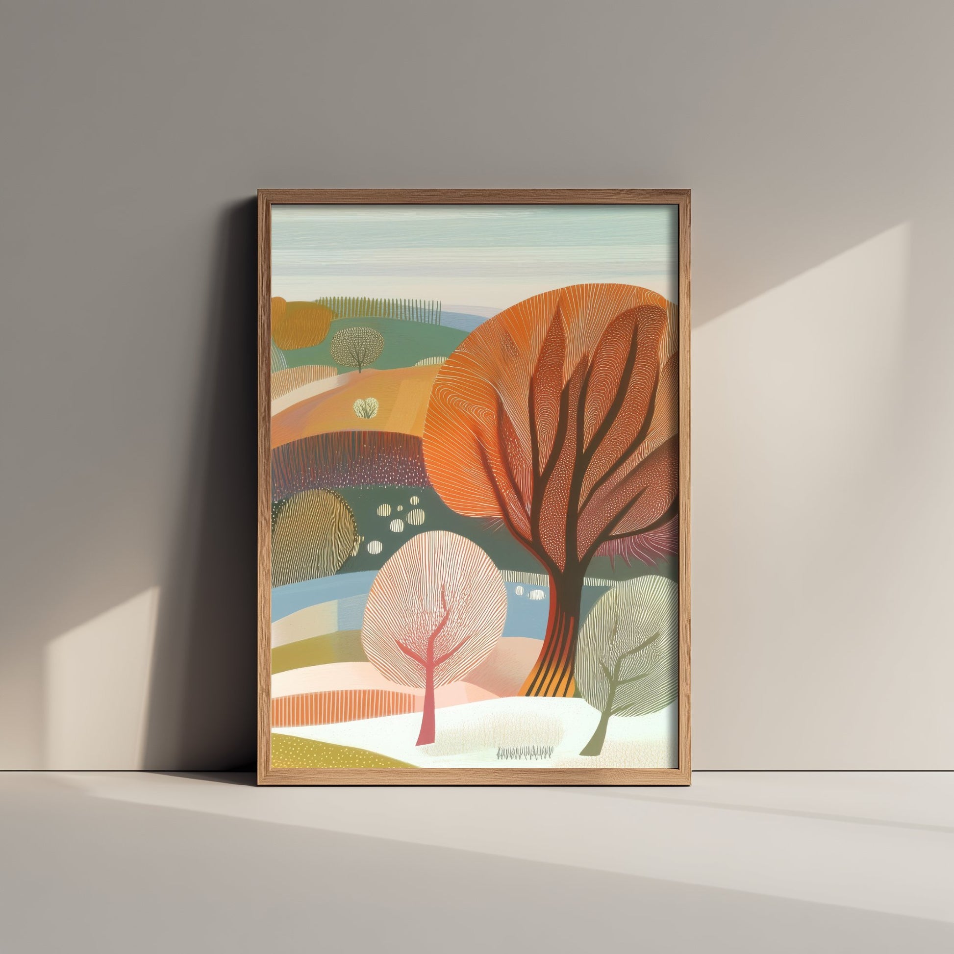Graphic Landscape Art Print - Green Autumn Hills Poster - Folk Countryside Illustration - Autumn Woodland V3 3/3