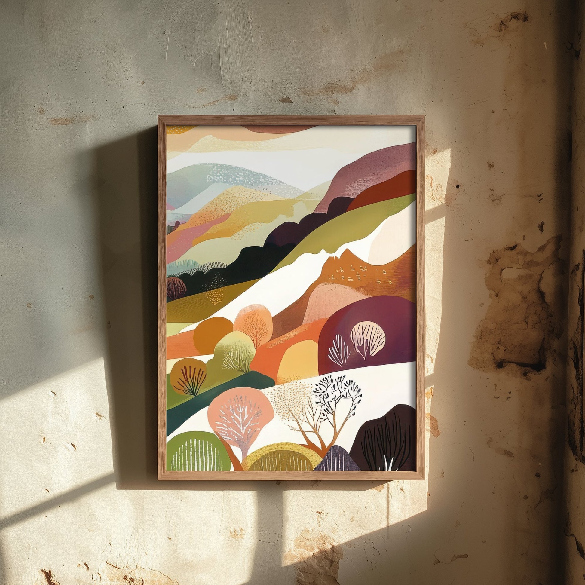 Graphic Landscape Art Print - Green Valley Poster - Folk Countryside Illustration - Countryside View V7 3/3